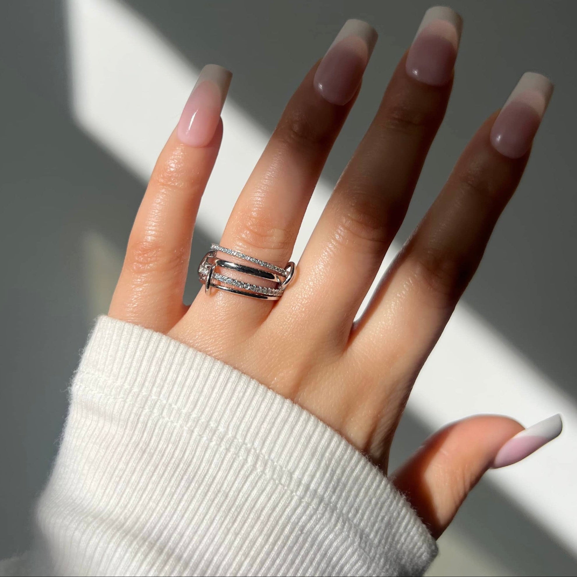 Enaya Sterling Silver Quadruple Band Ring- Silver