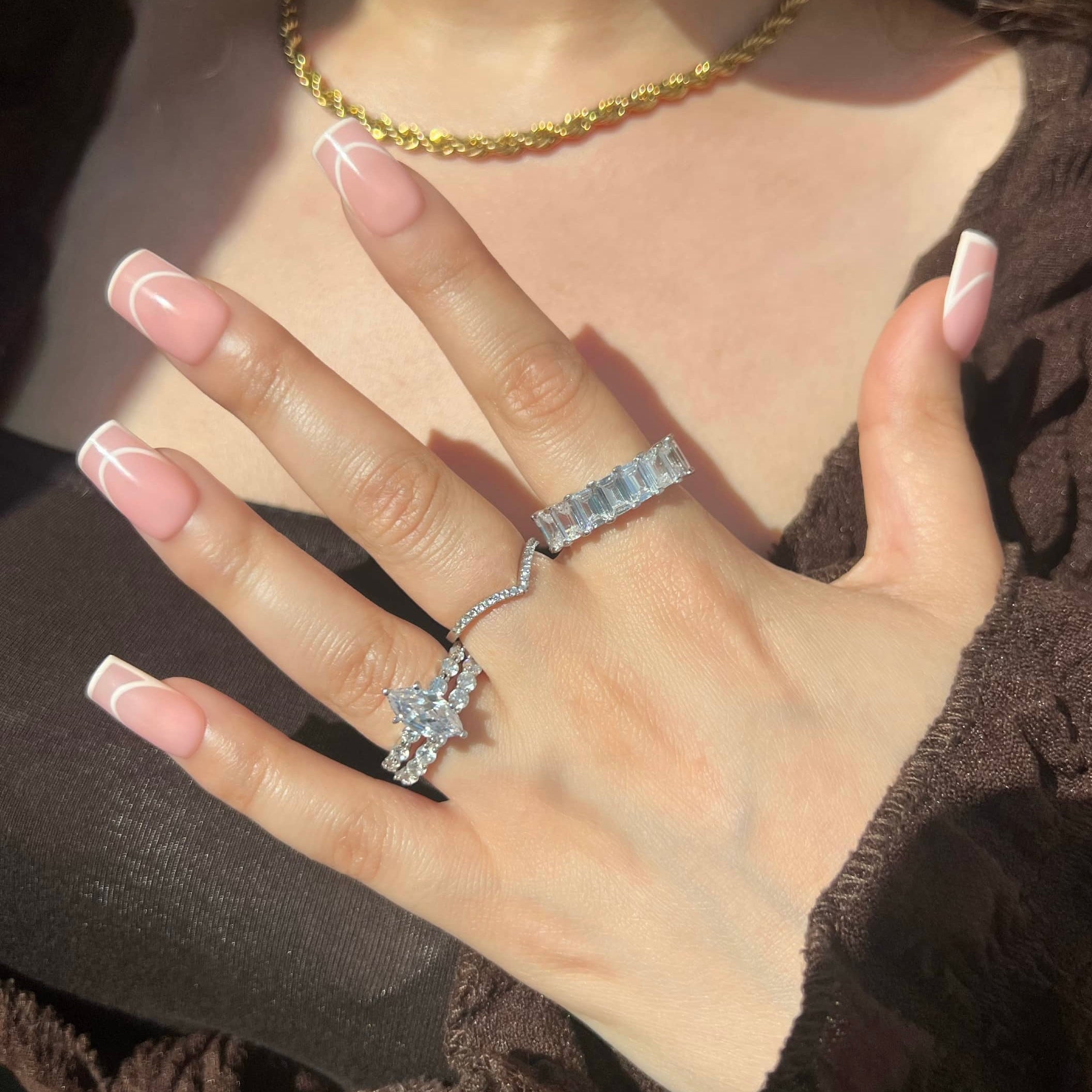 Elle Pave Silver Wishbone V Band Sterling Silver Ring