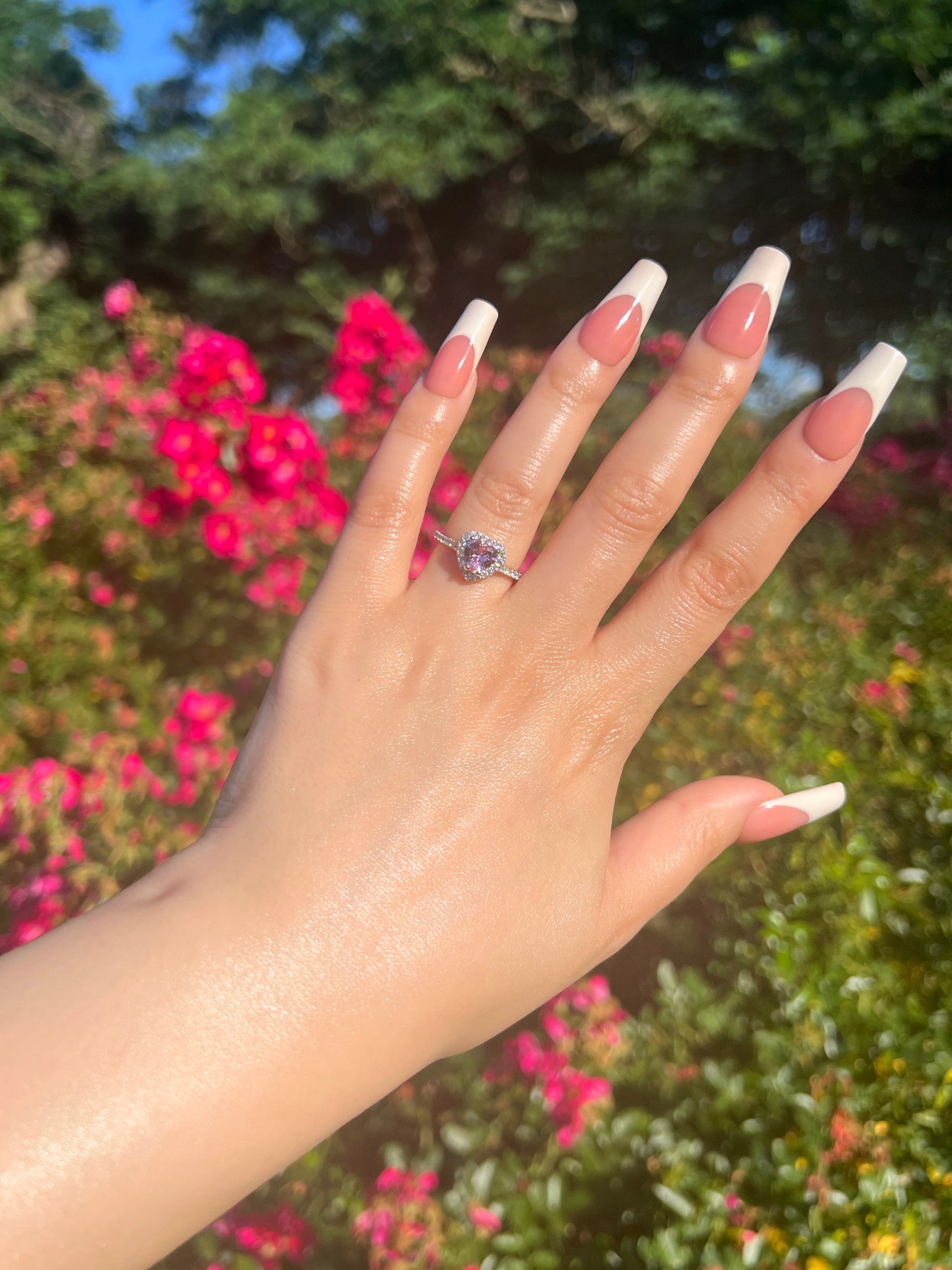 Elina Heart Sterling Silver Halo Ring- Pink