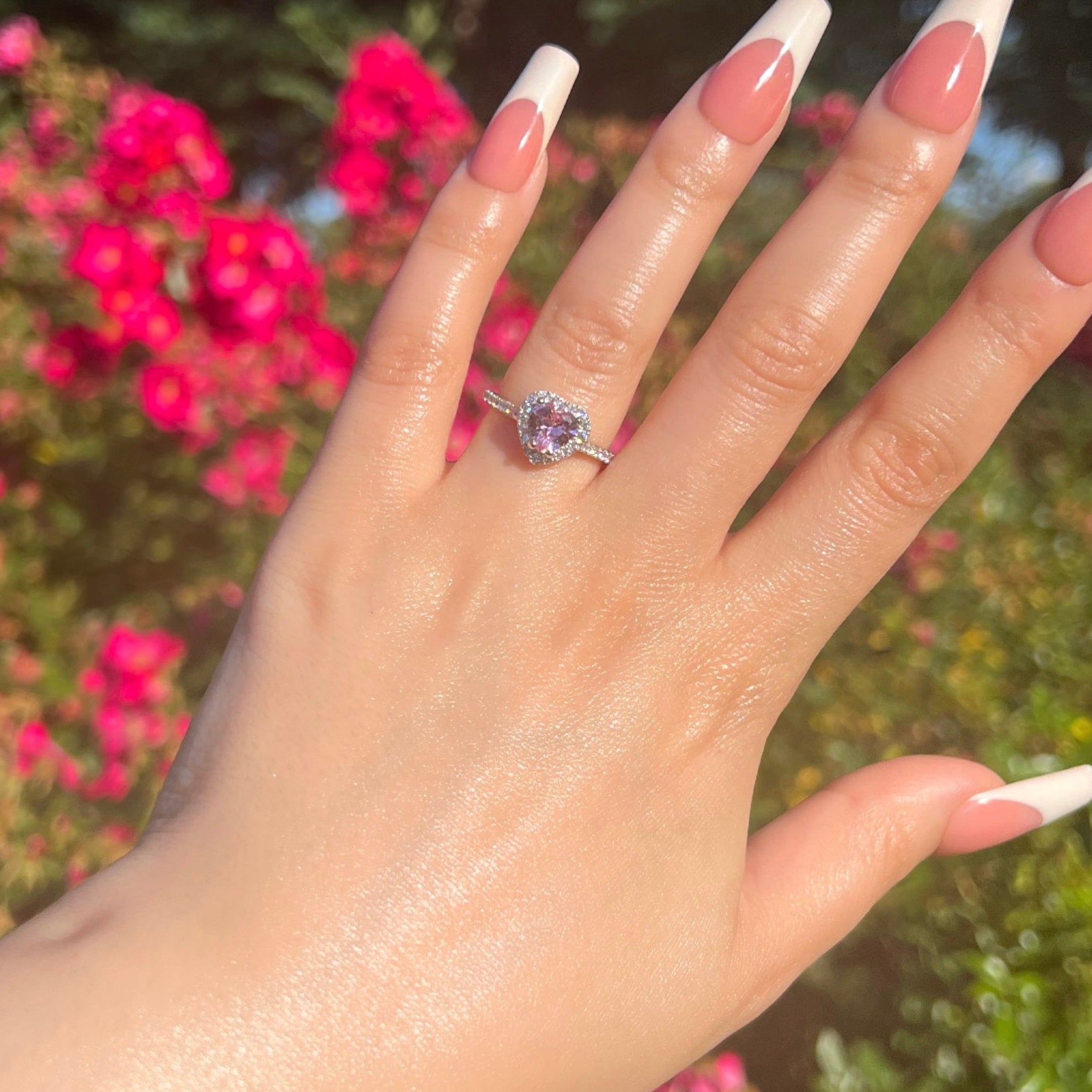 Elina Heart Sterling Silver Halo Ring- Pink