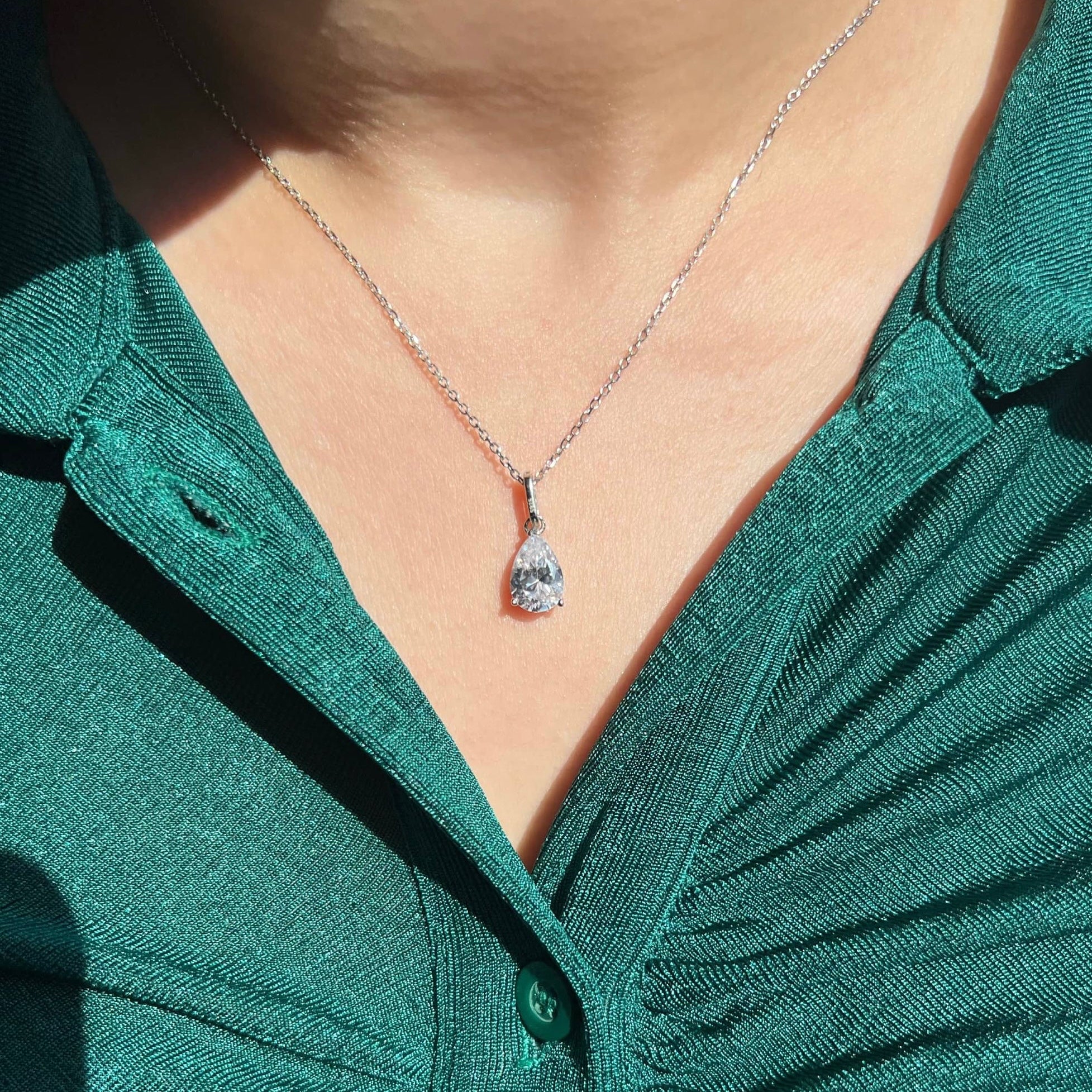 Alana Pear Cut Sterling Silver Pendant Necklace