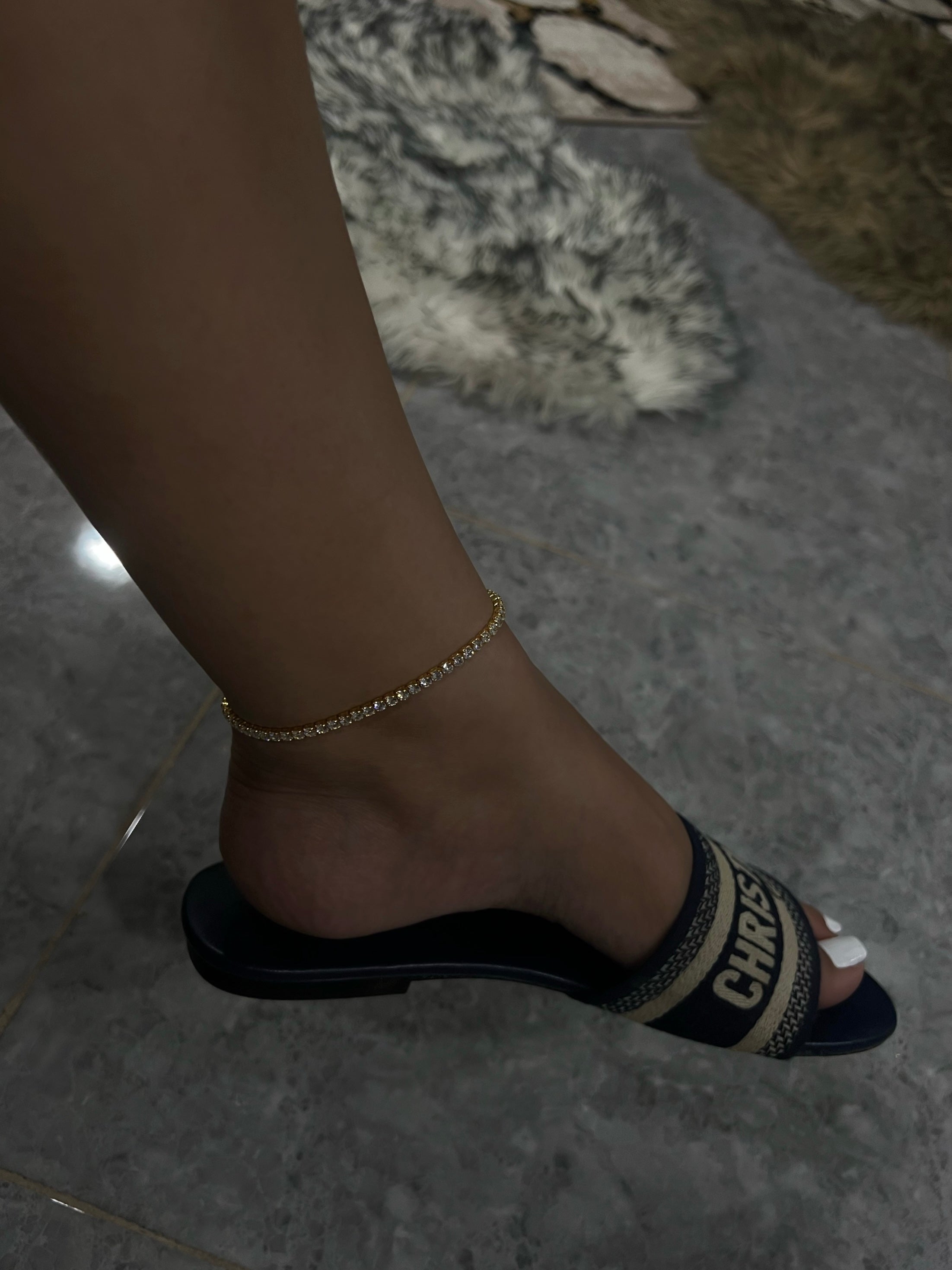 Yara Sterling Silver Icy Tennis Anklet- Gold