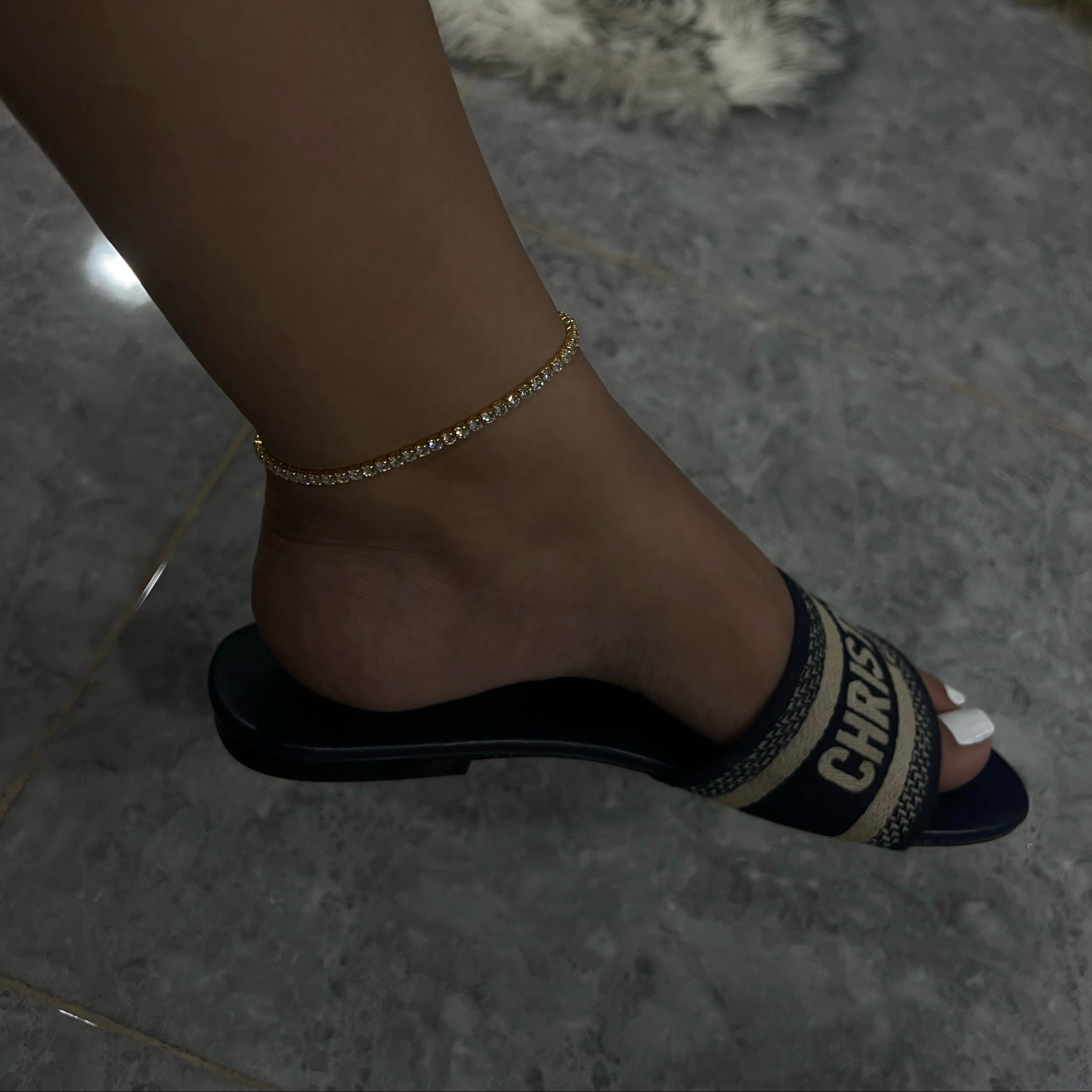 Yara Sterling Silver Icy Tennis Anklet- Gold