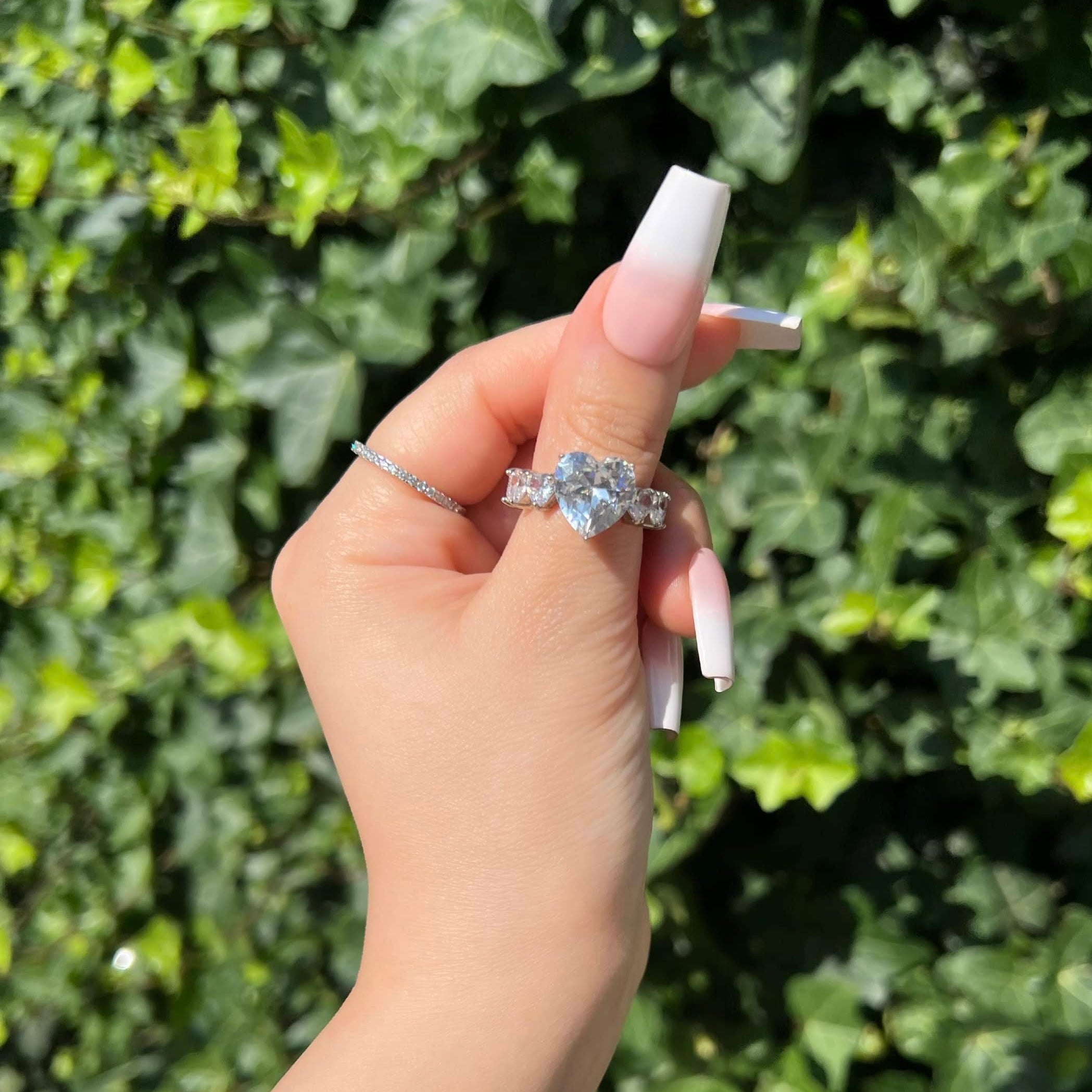 Princess Heart Cubic Zirconia Ring- Silver