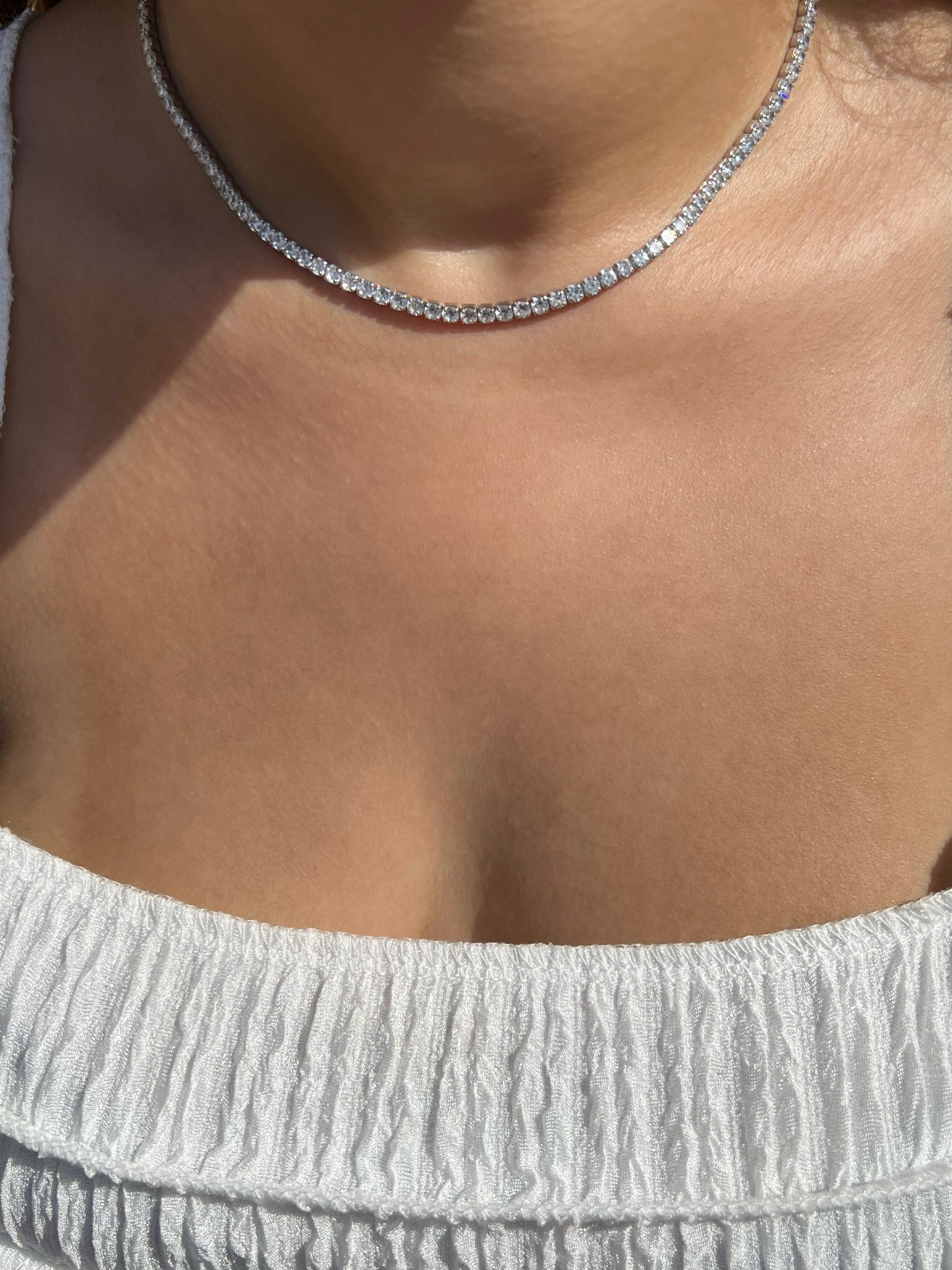 Dilara Sterling Silver Tennis Necklace- 3mm