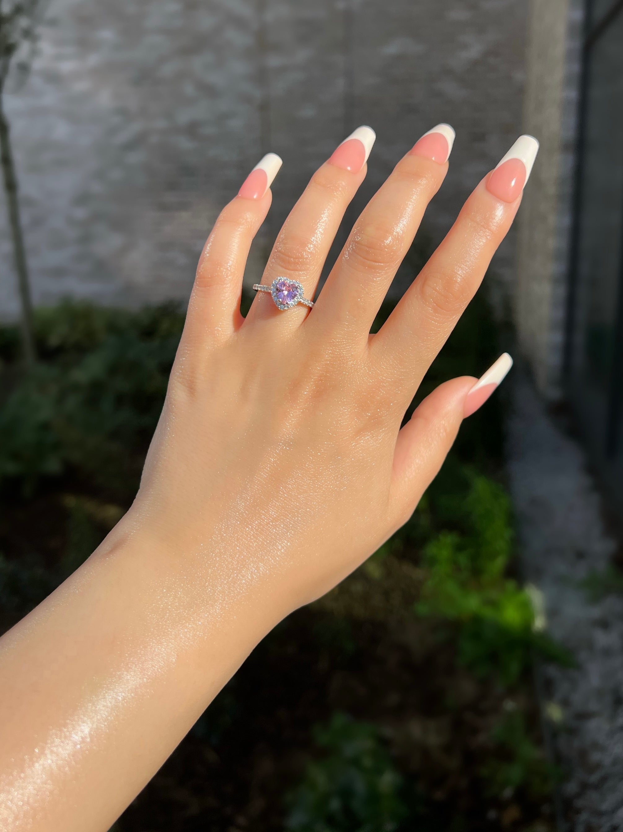 Elina Heart Sterling Silver Halo Ring- Pink