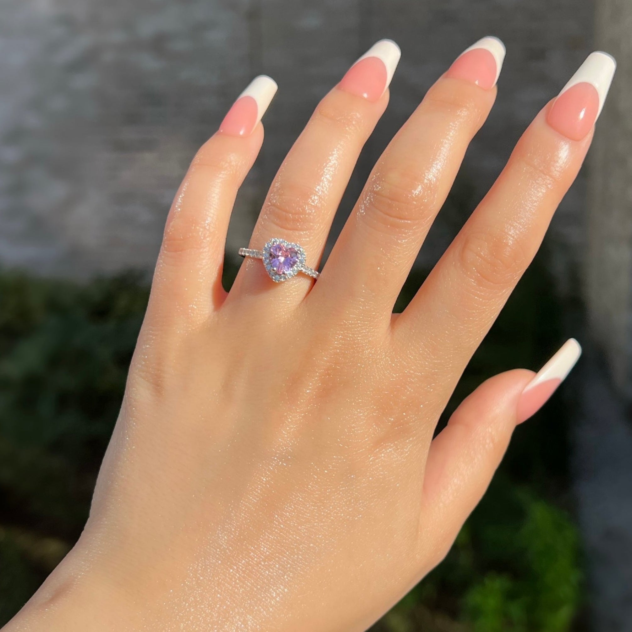 Elina Heart Sterling Silver Halo Ring- Pink