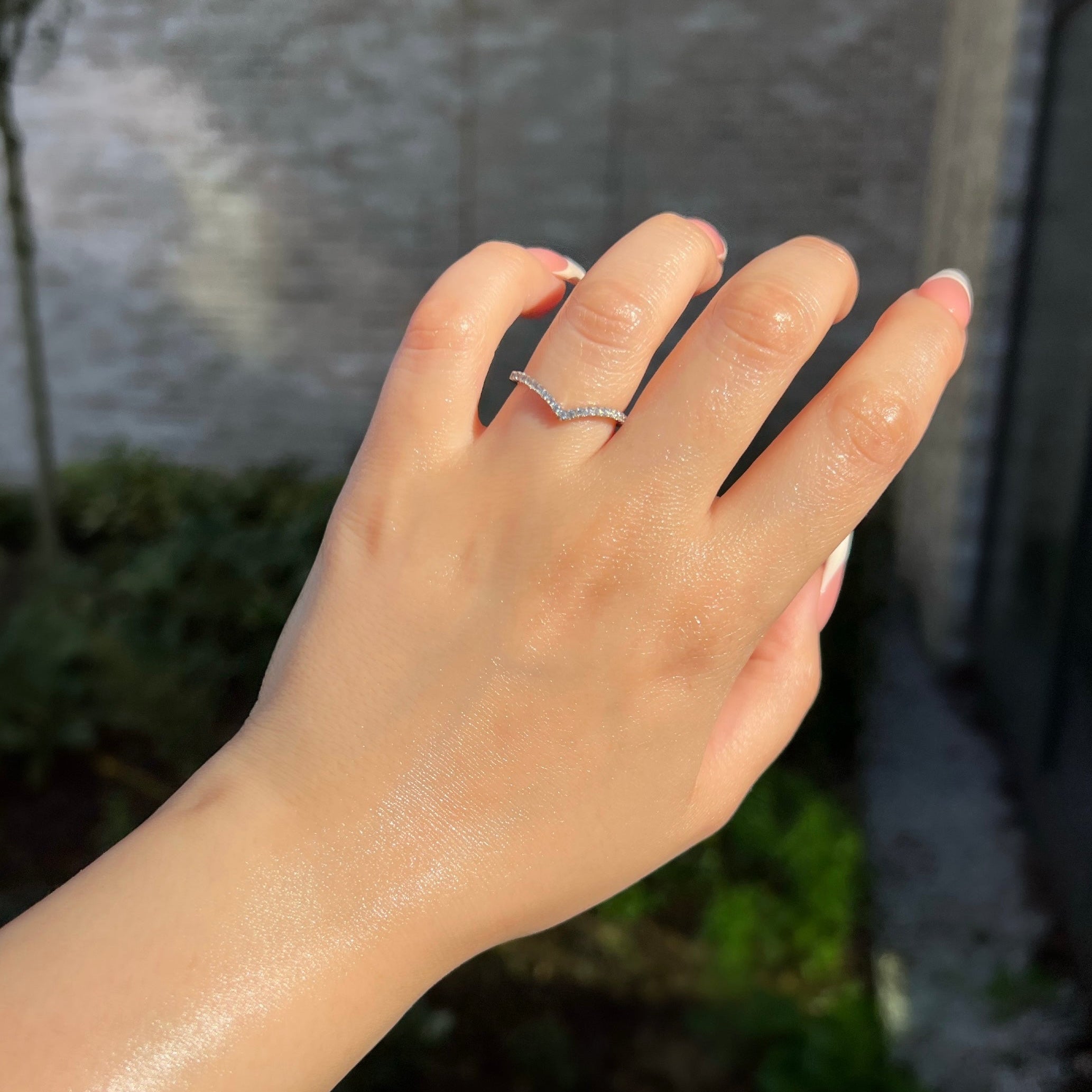 Elle Pave Silver Wishbone V Band Sterling Silver Ring