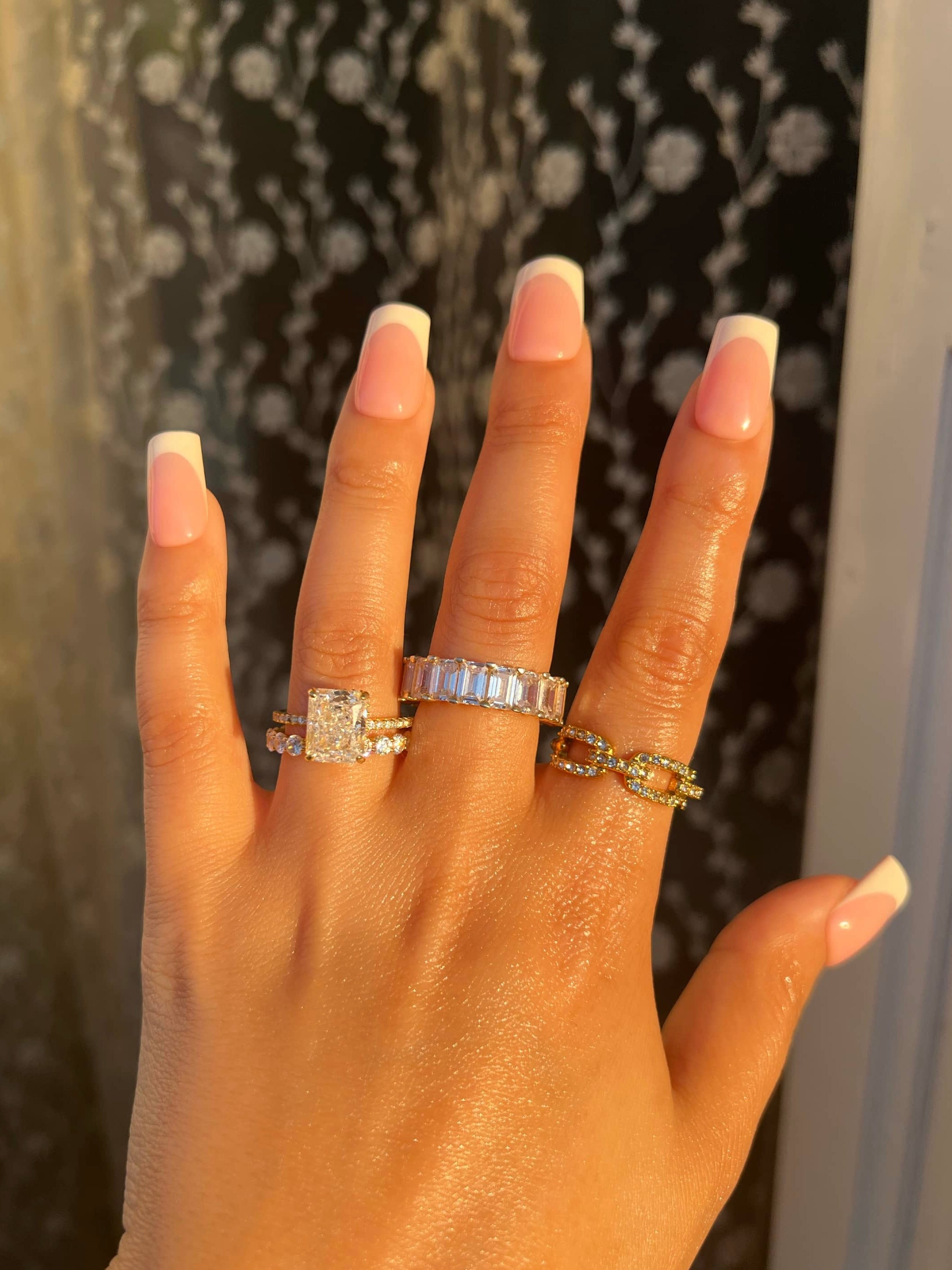 Raya Emerald Cut Eternity Band Sterling Silver Ring- Gold