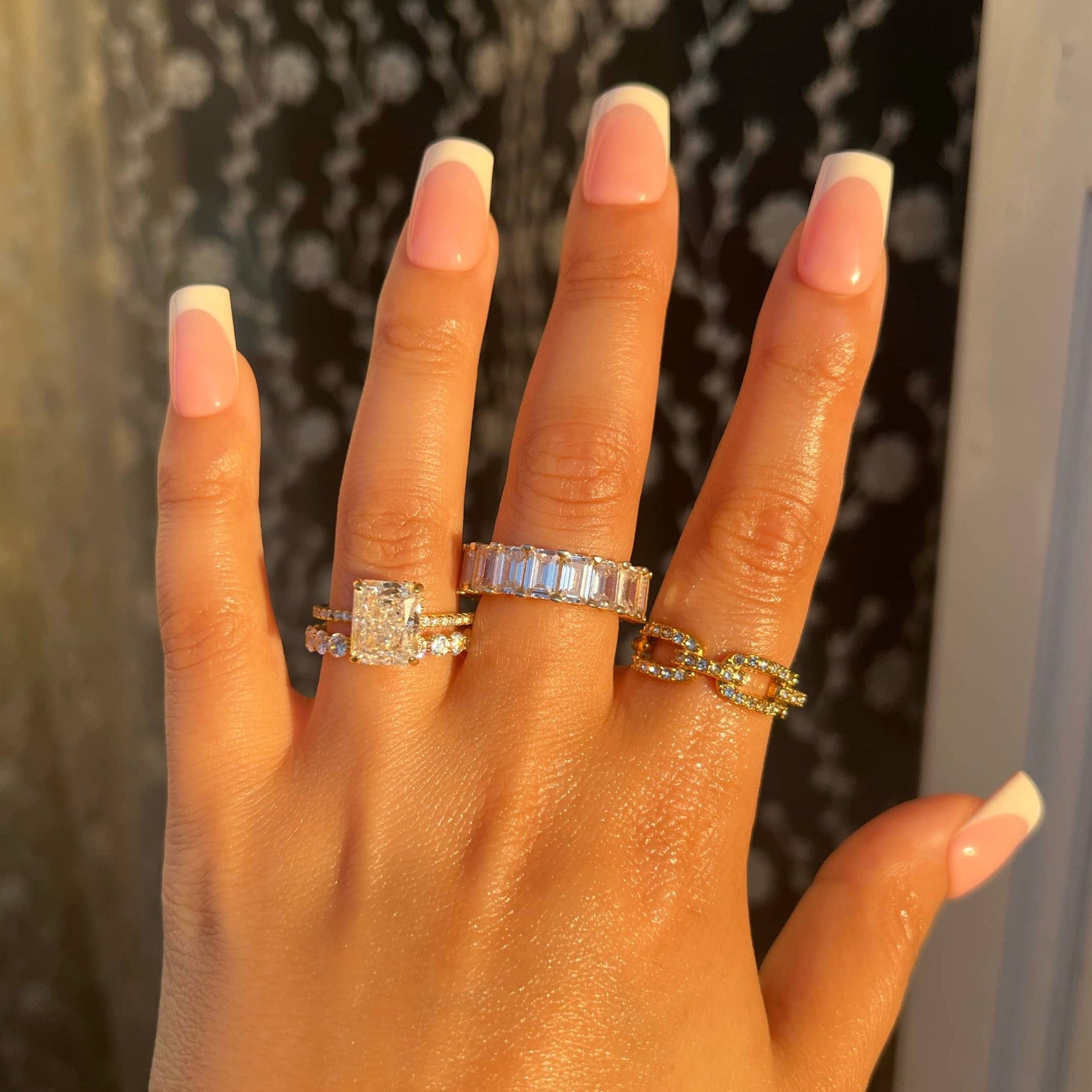 Raya Emerald Cut Eternity Band Sterling Silver Ring- Gold