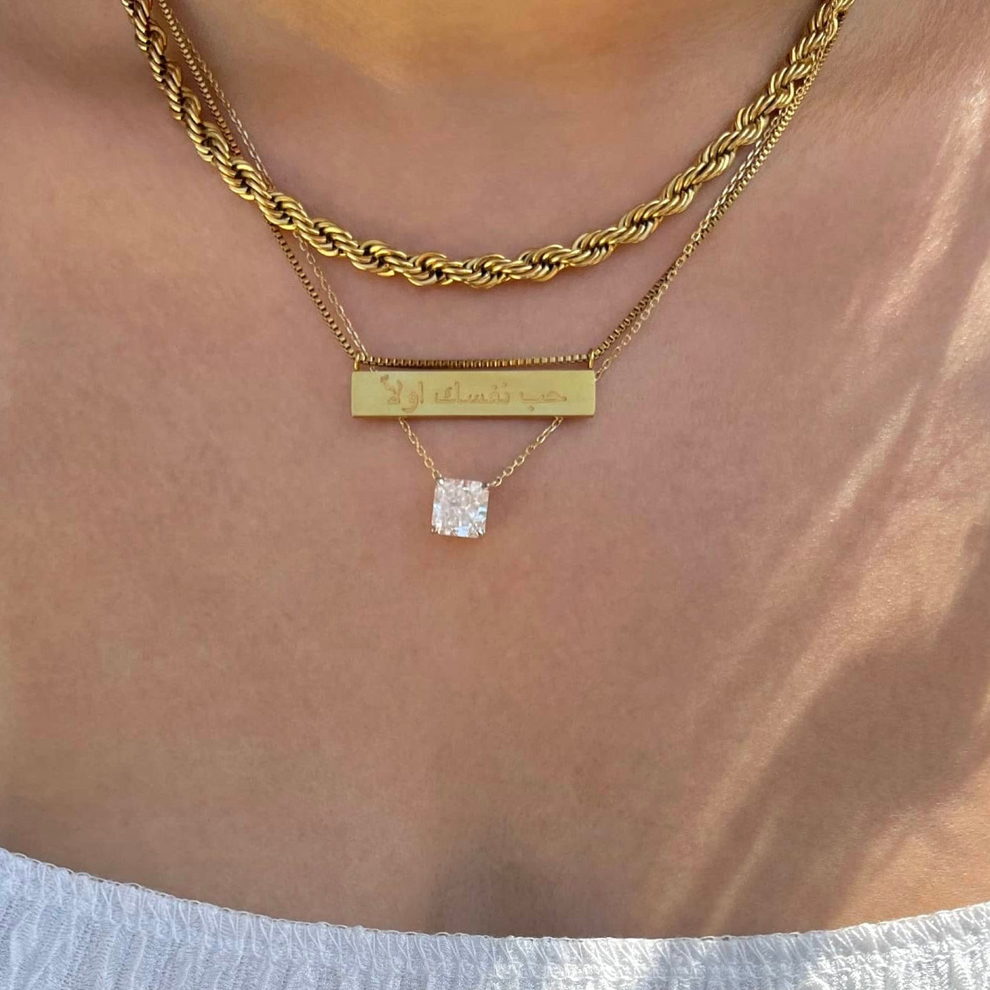 Lรฉsa Radiant Cut Square Sterling Silver Pendant Necklace