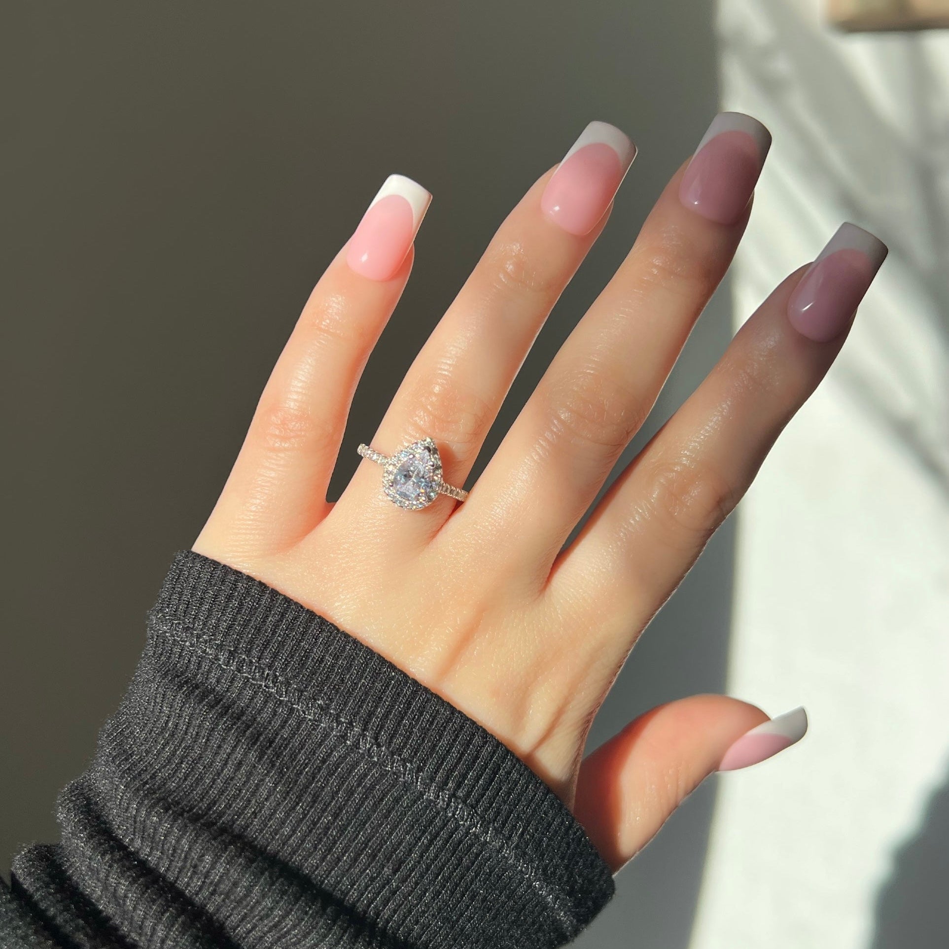 Aurelia Pear Cut Sterling Silver Halo Ring (Pre-Order)