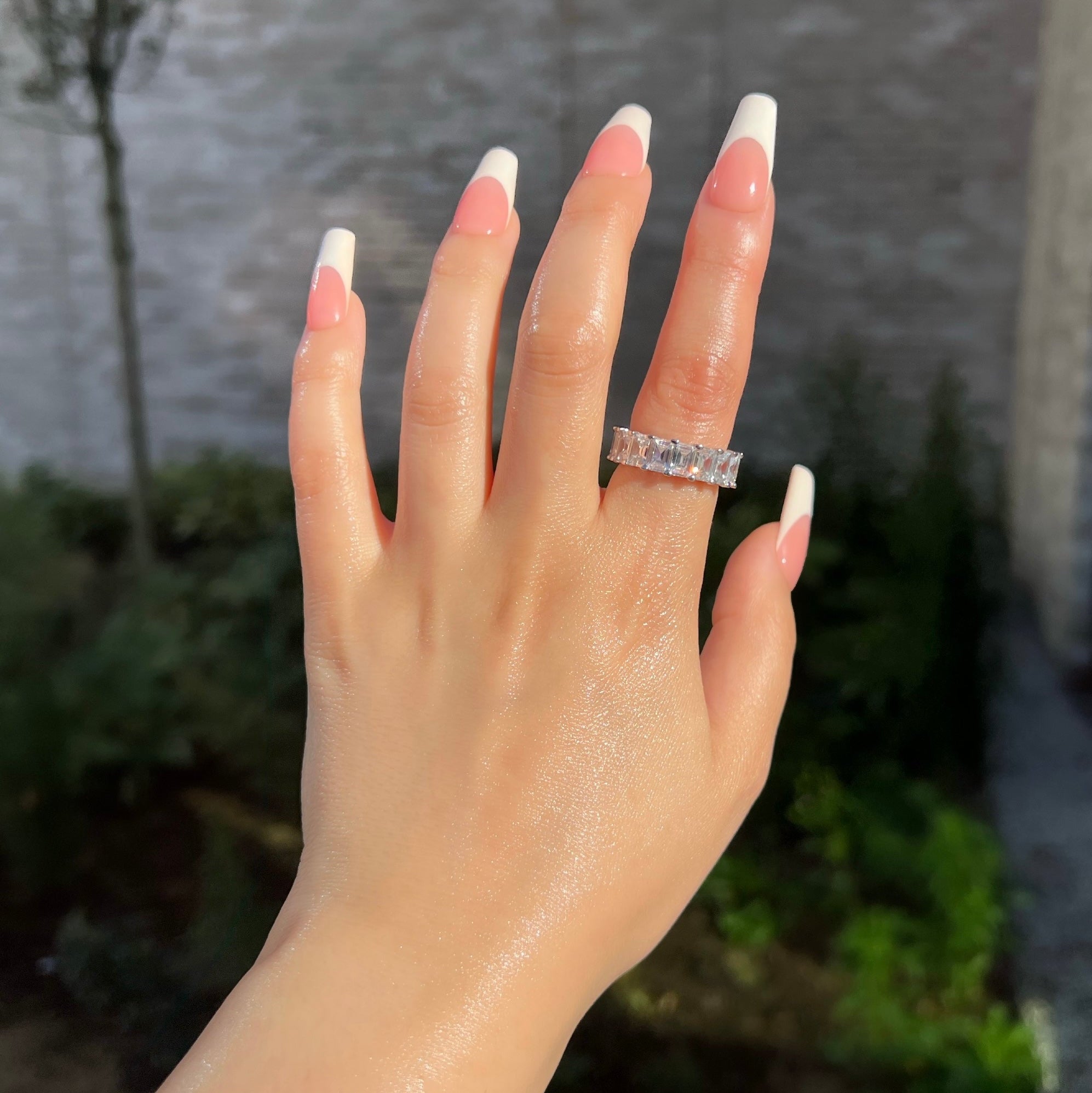 Raya Emerald Cut Eternity Band Sterling Silver Ring- Silver