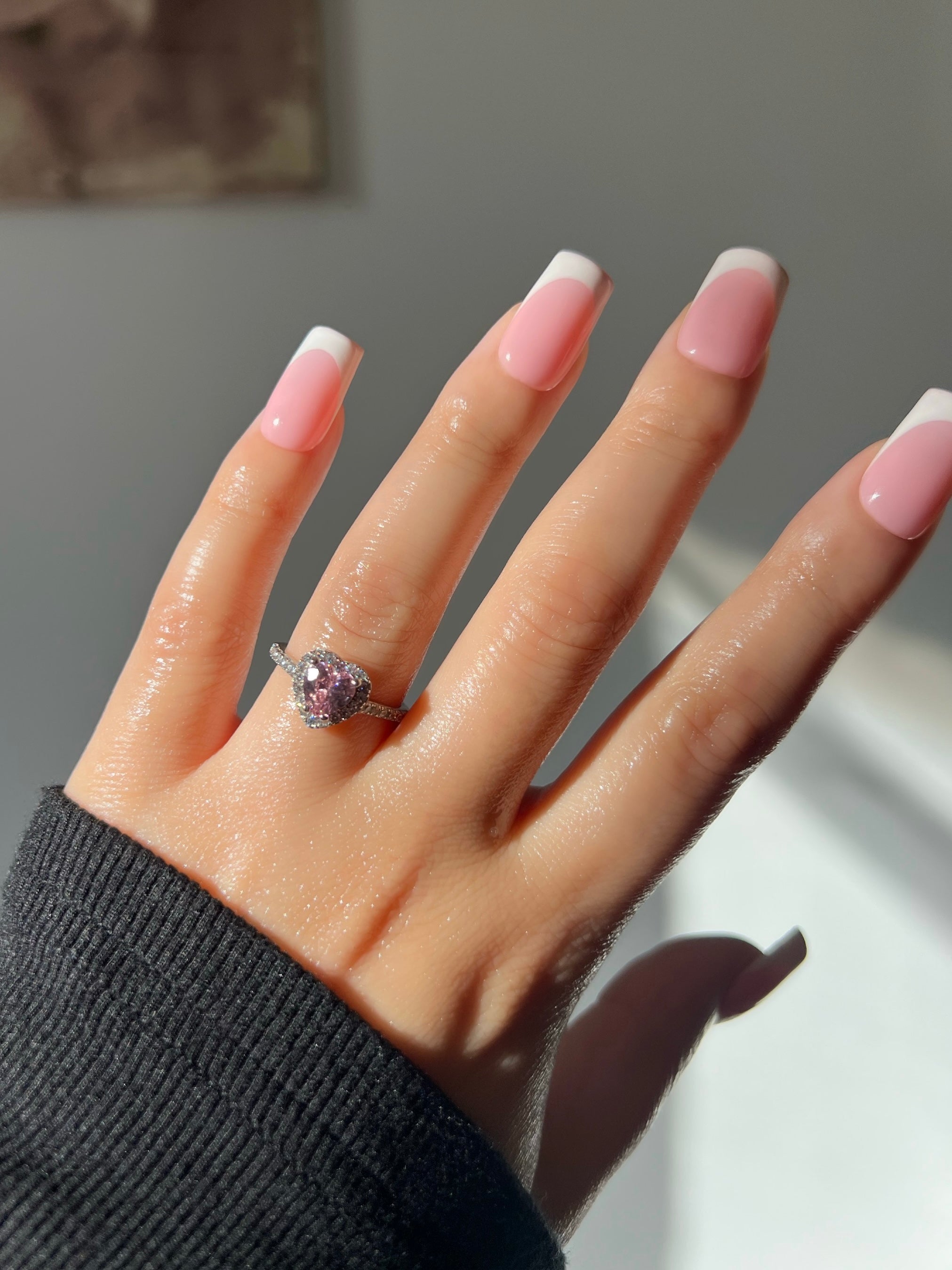 Elina Heart Sterling Silver Halo Ring- Pink