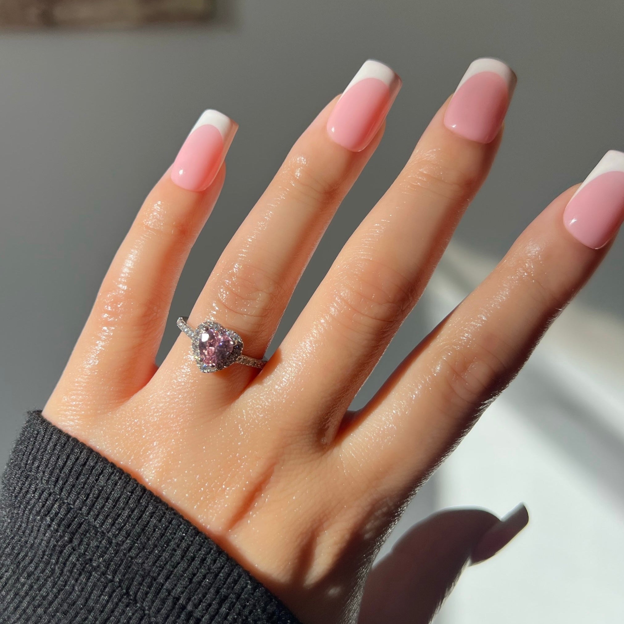 Elina Heart Sterling Silver Halo Ring- Pink