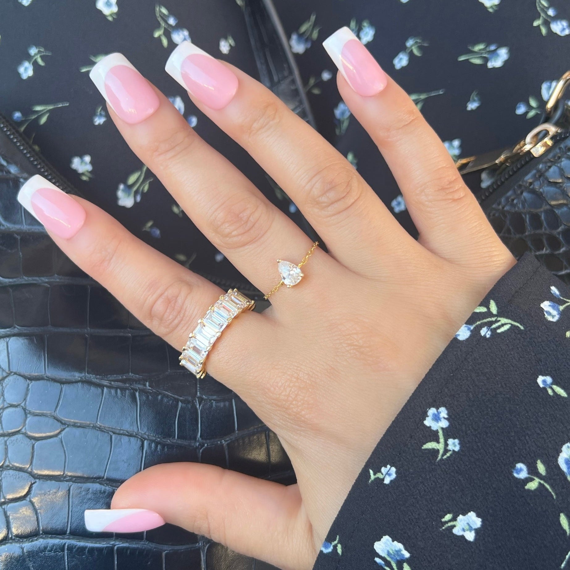 Raya Emerald Cut Eternity Band Sterling Silver Ring- Gold