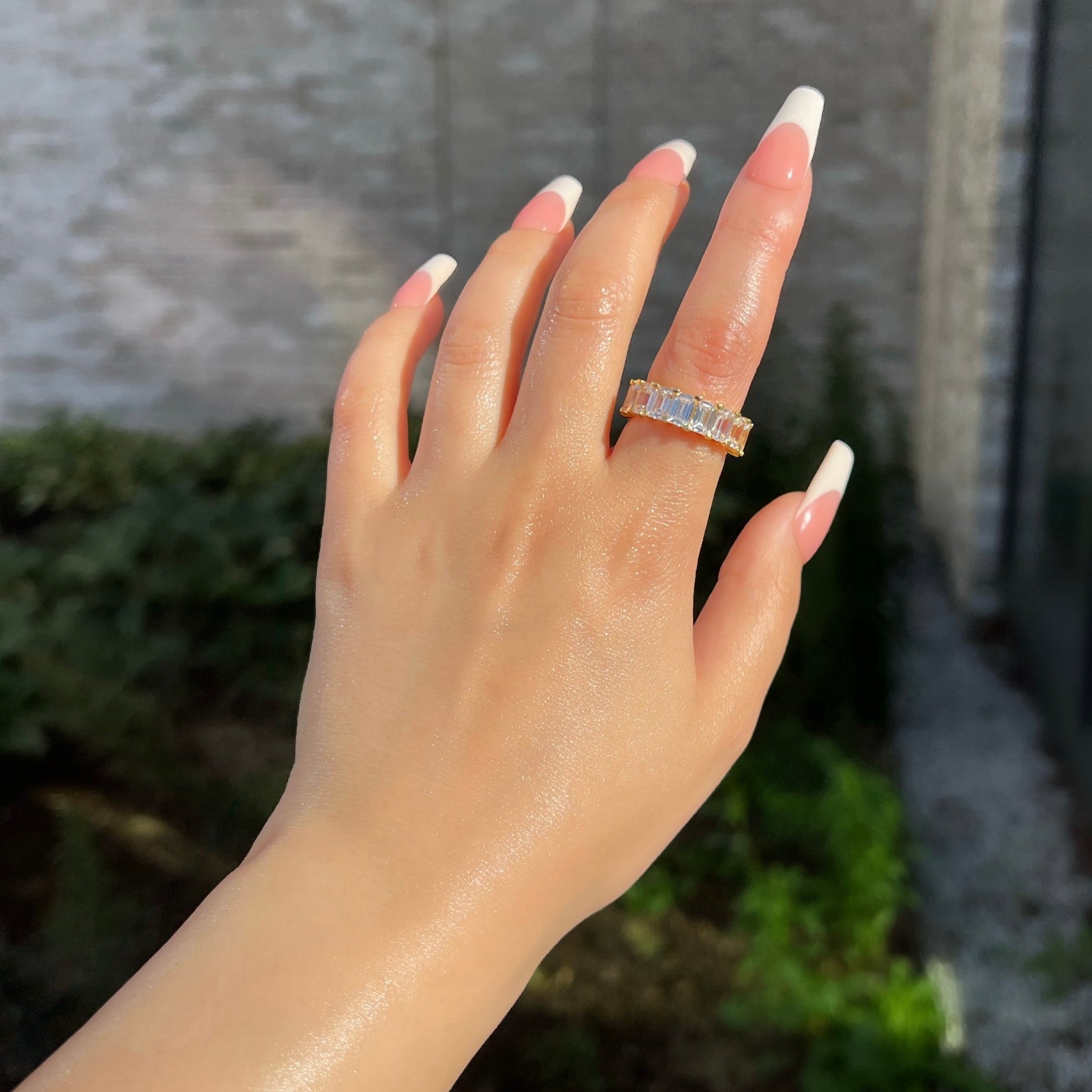 Raya Emerald Cut Eternity Band Sterling Silver Ring- Gold