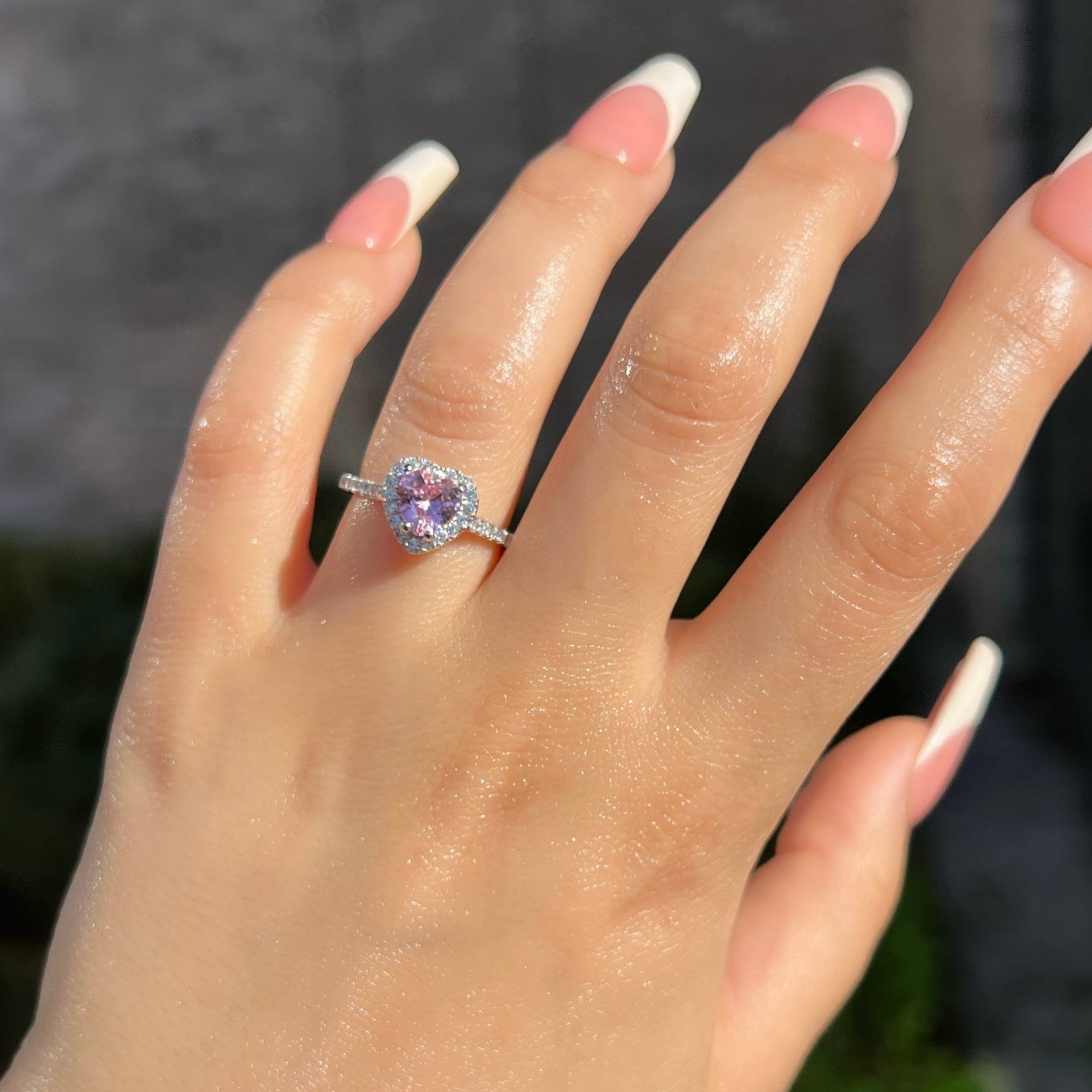 Elina Heart Sterling Silver Halo Ring- Pink