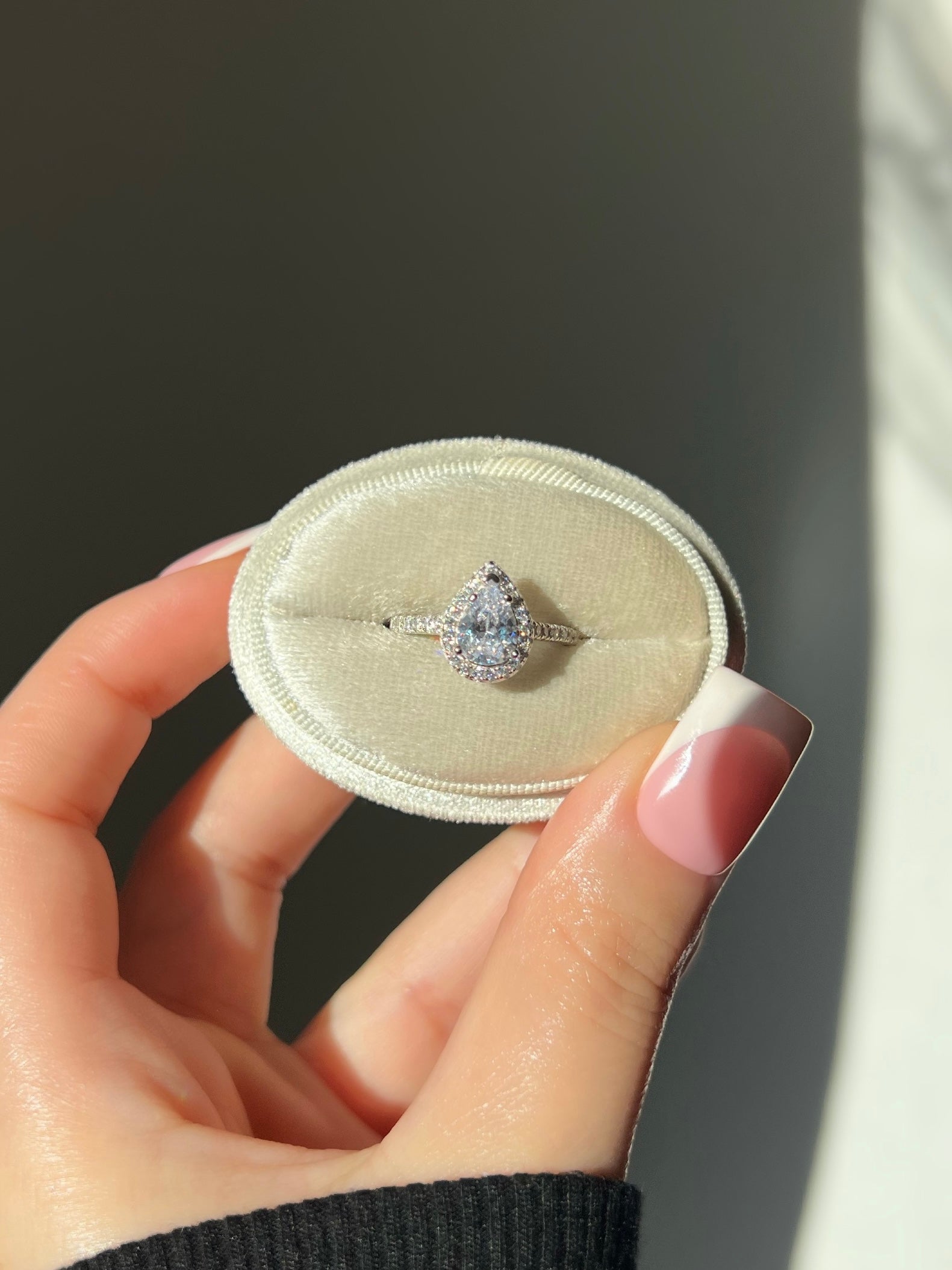 Aurelia Pear Cut Sterling Silver Halo Ring (Pre-Order)