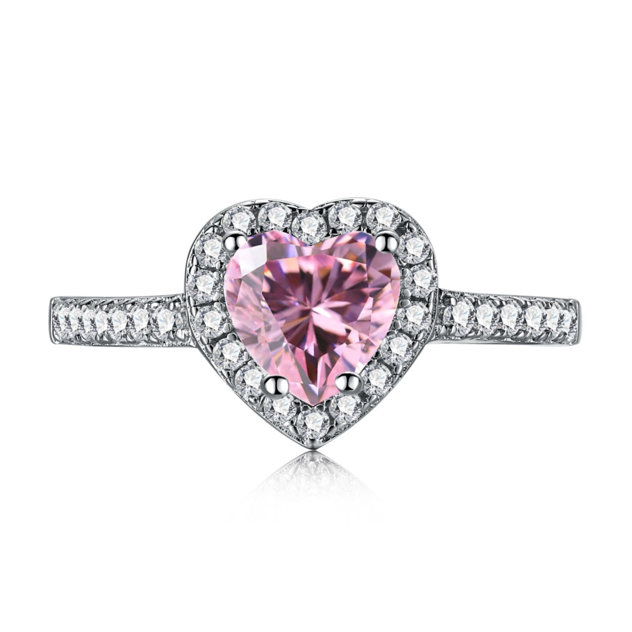 Elina Heart Sterling Silver Halo Ring- Pink
