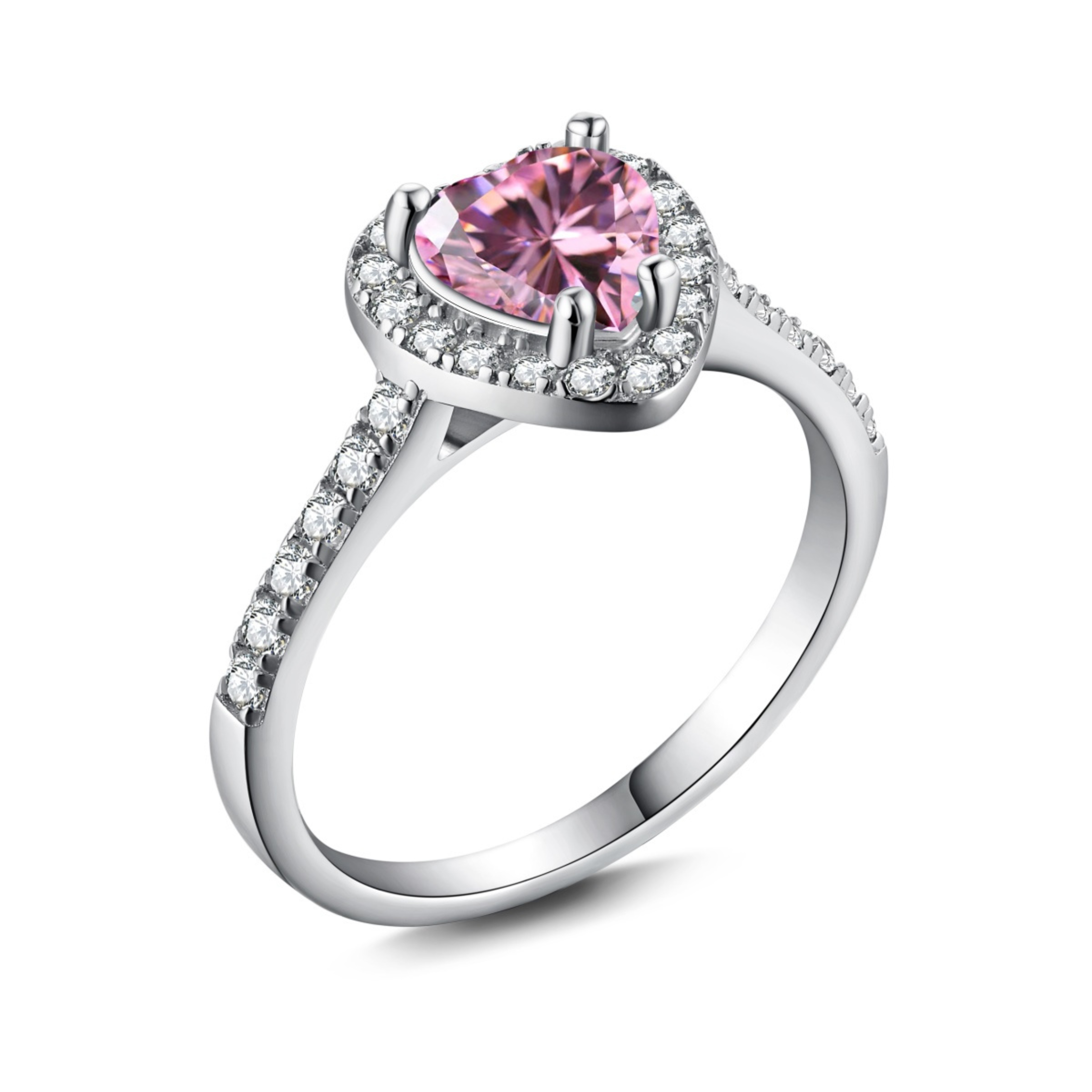 Elina Heart Sterling Silver Halo Ring- Pink