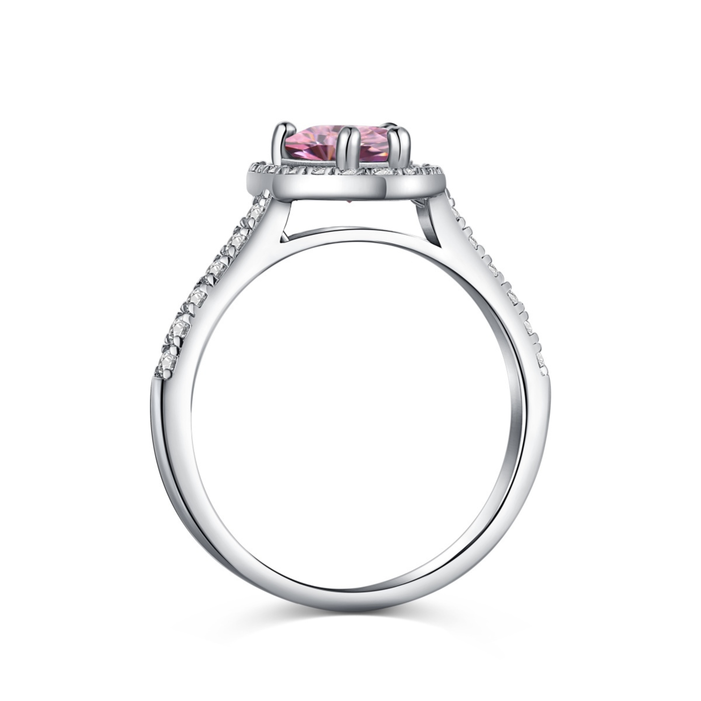 Elina Heart Sterling Silver Halo Ring- Pink