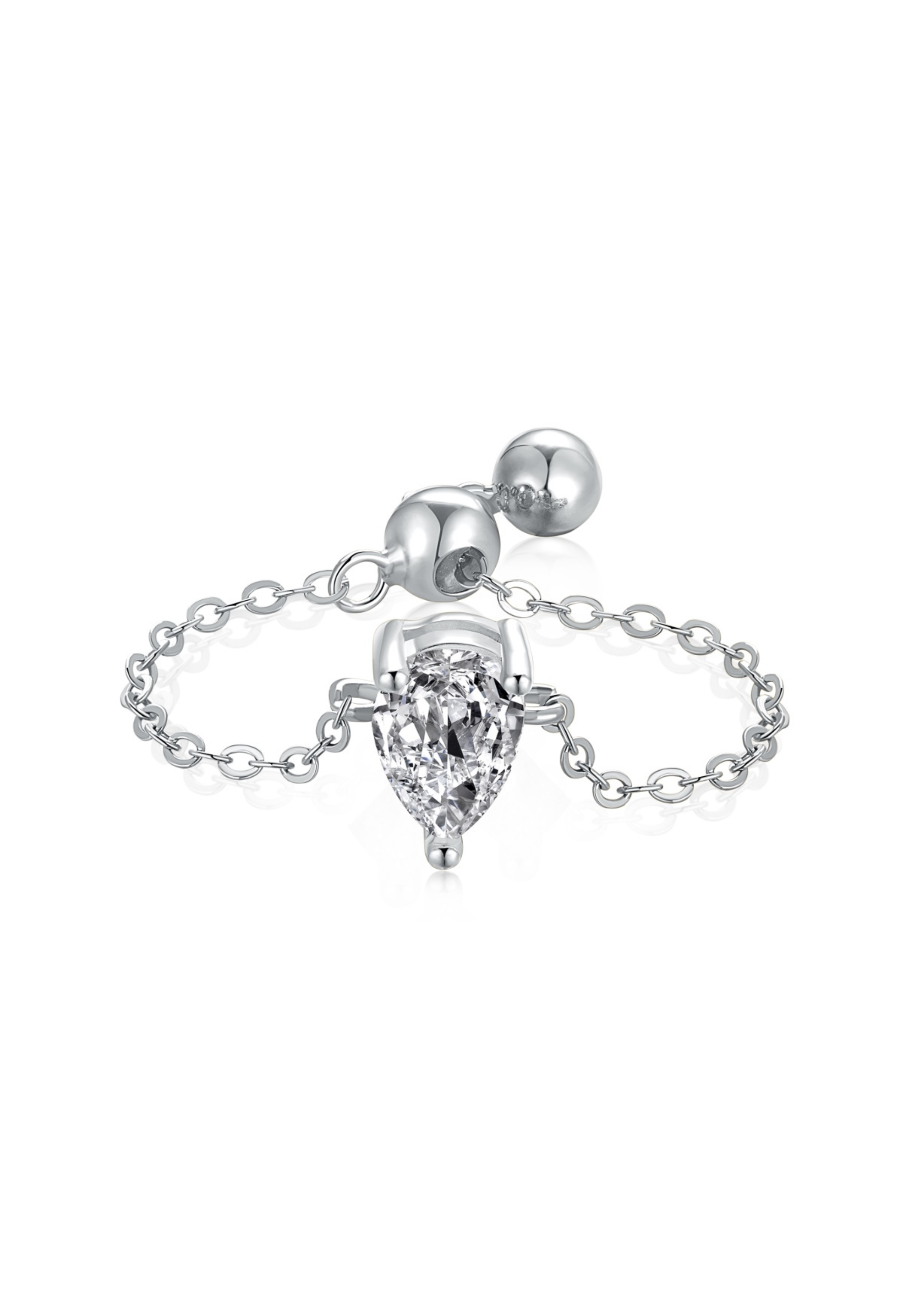 Pear Cut Adjustable Chain Sterling Silver Ring- Silver