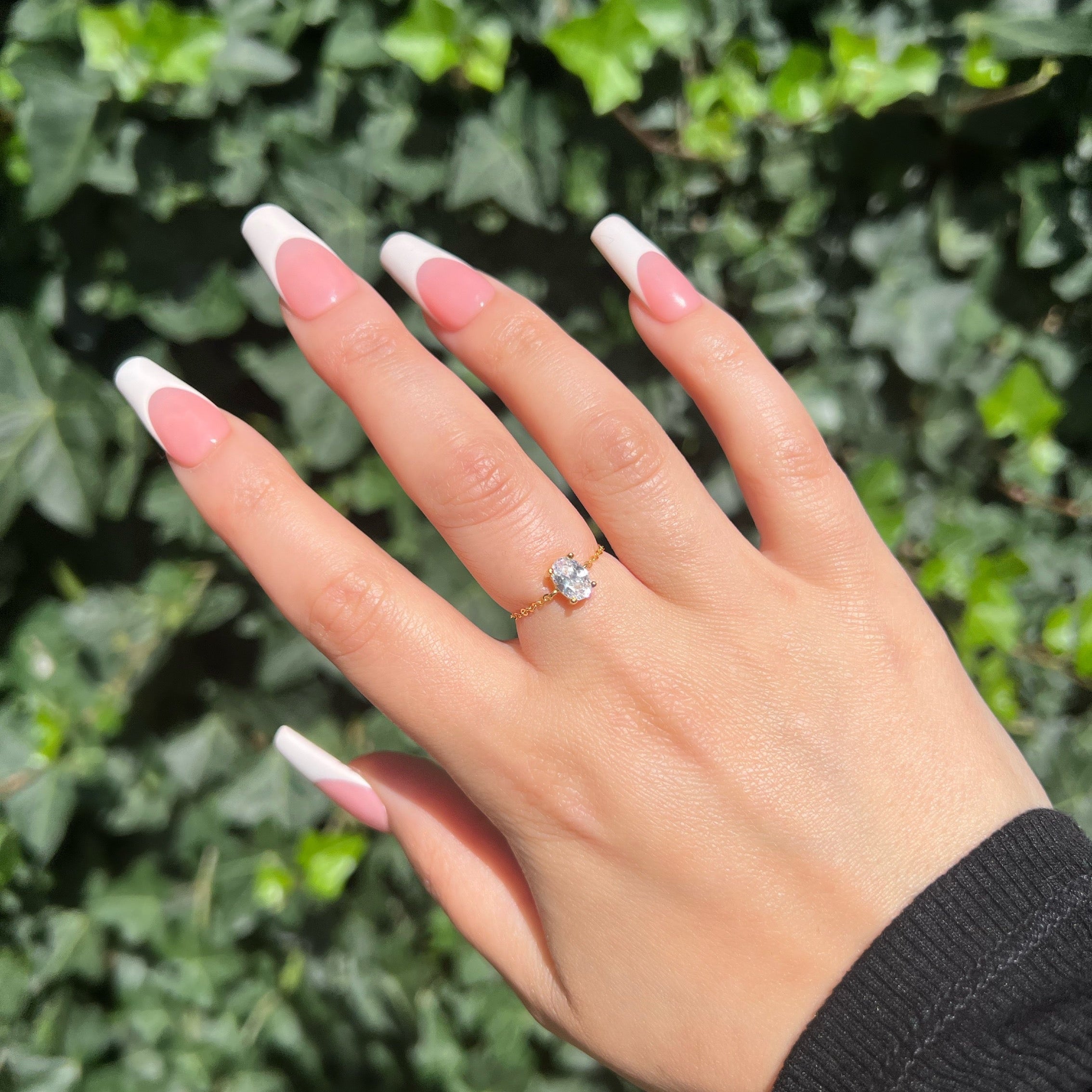 Oval Cut Adjustable Chain Sterling Silver Ring- Gold