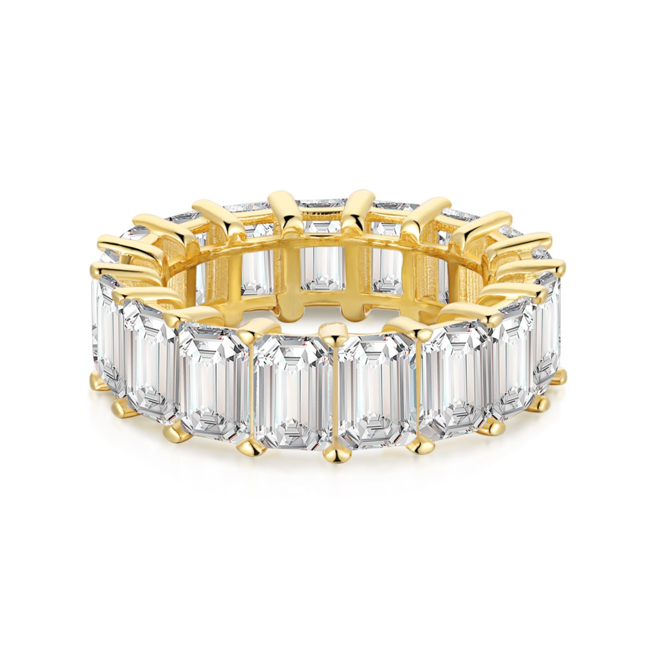 Raya Emerald Cut Eternity Band Sterling Silver Ring- Gold