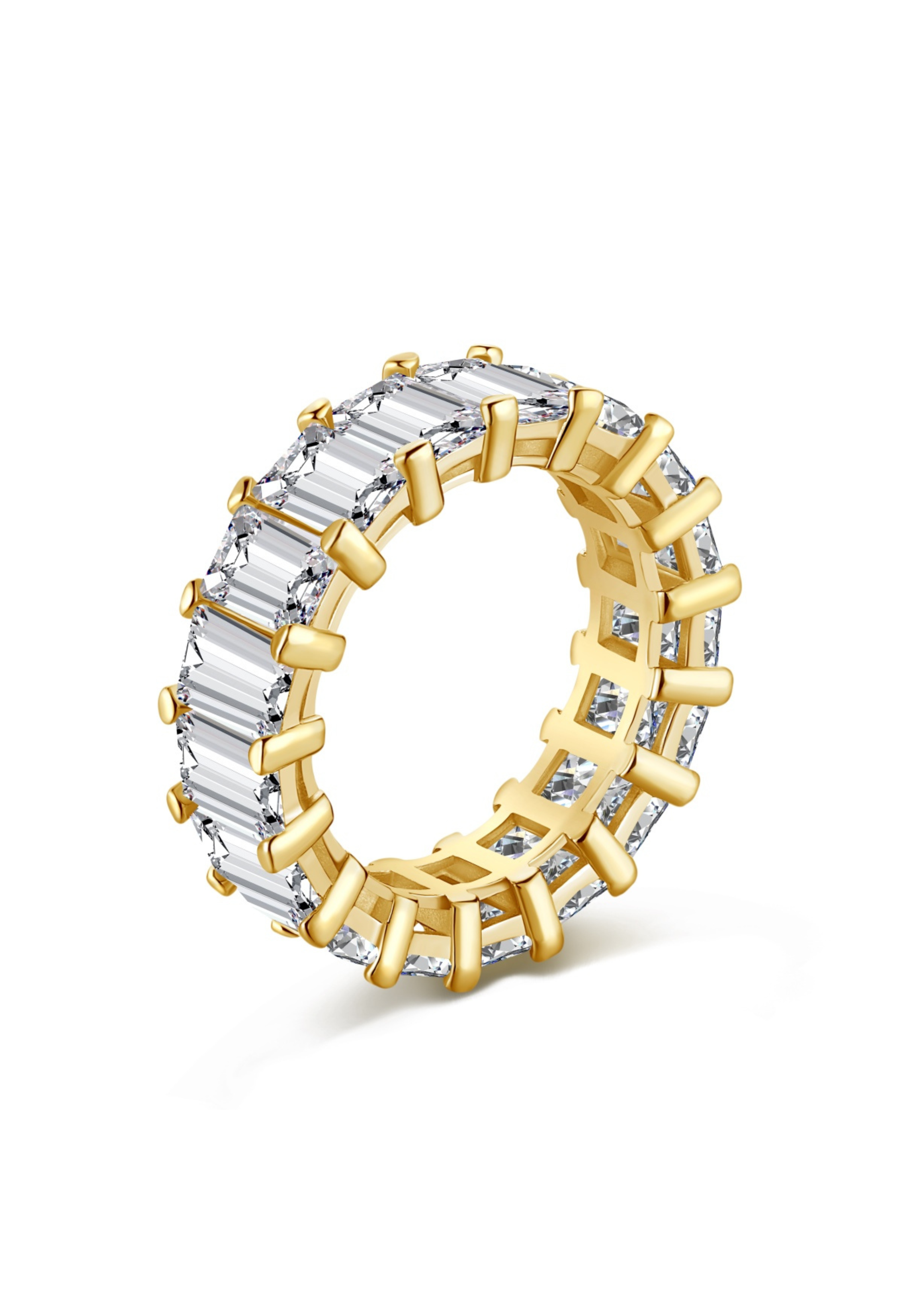 Raya Emerald Cut Eternity Band Sterling Silver Ring- Gold
