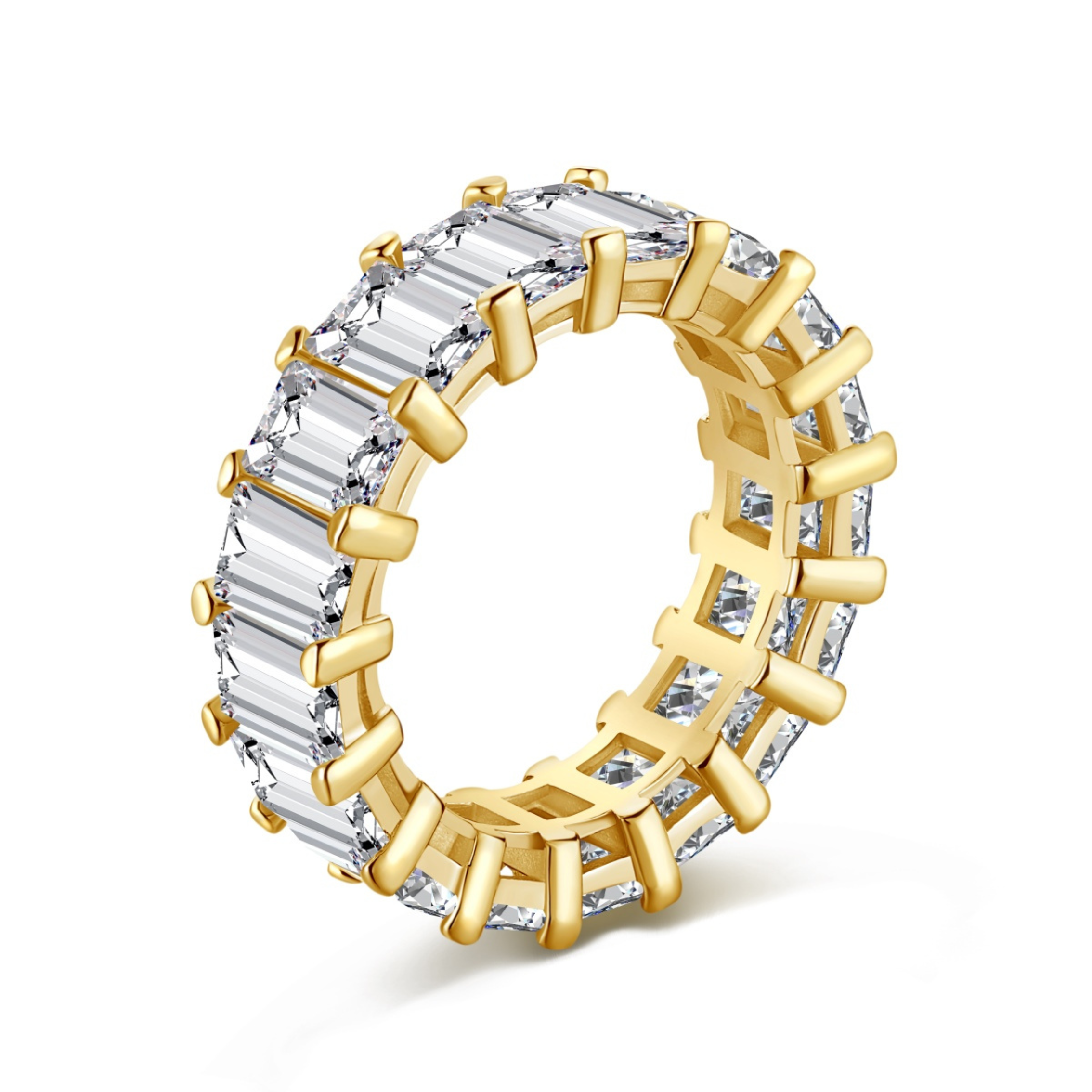 Raya Emerald Cut Eternity Band Sterling Silver Ring- Gold