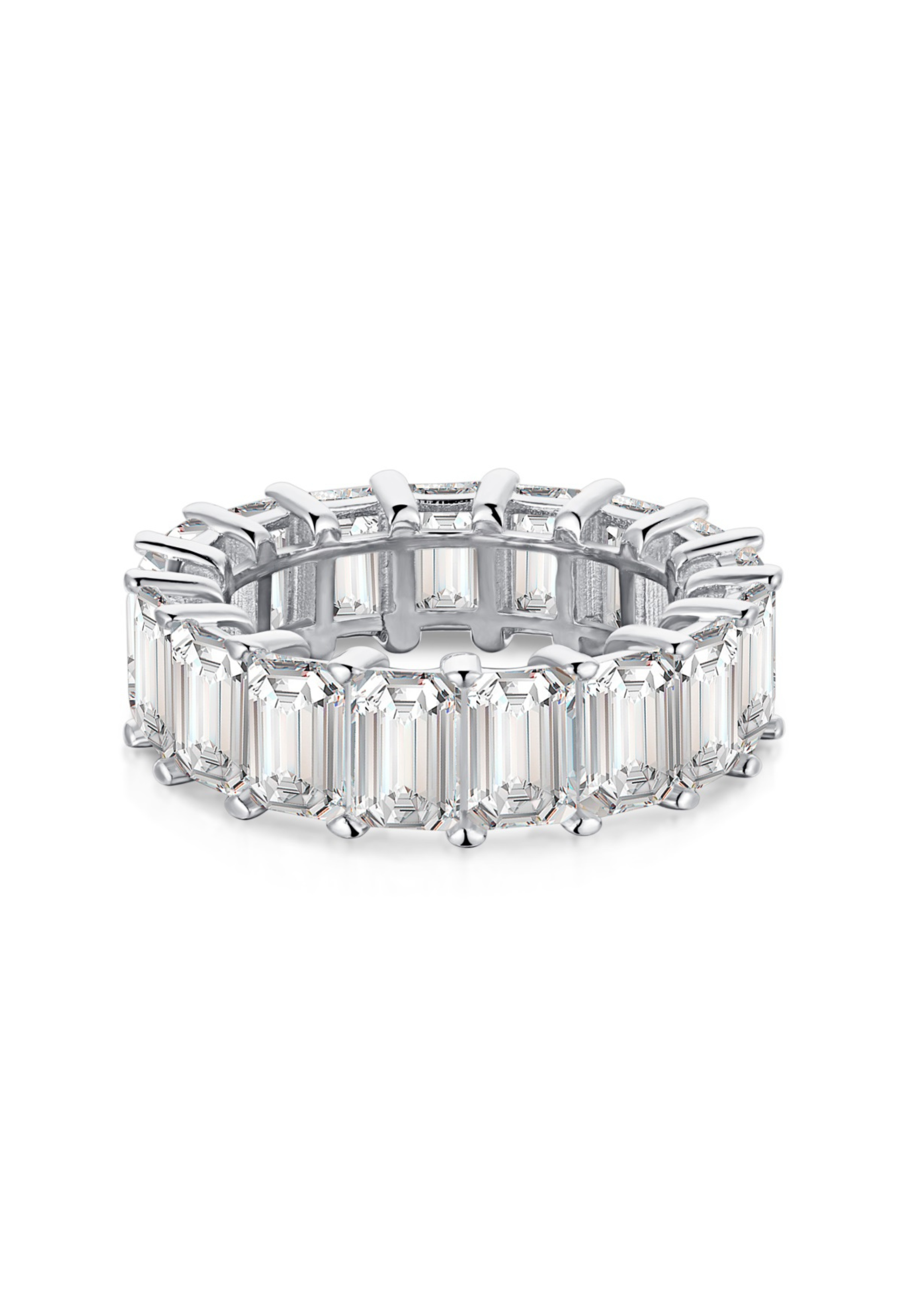 Raya Emerald Cut Eternity Band Sterling Silver Ring- Silver