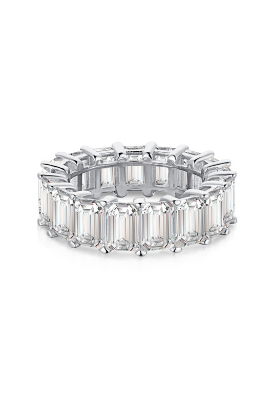 Raya Emerald Cut Eternity Band Sterling Silver Ring- Silver
