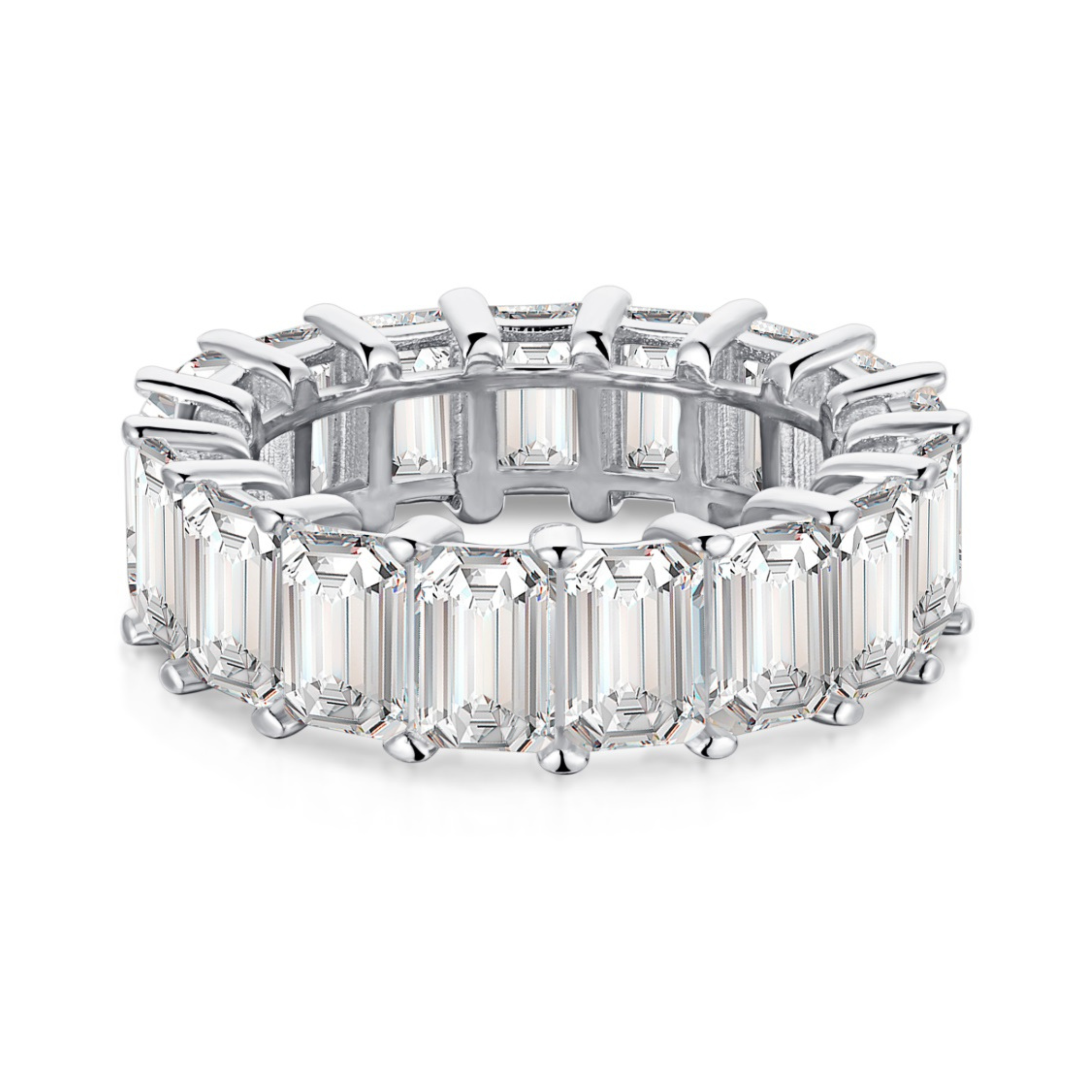 Raya Emerald Cut Eternity Band Sterling Silver Ring- Silver