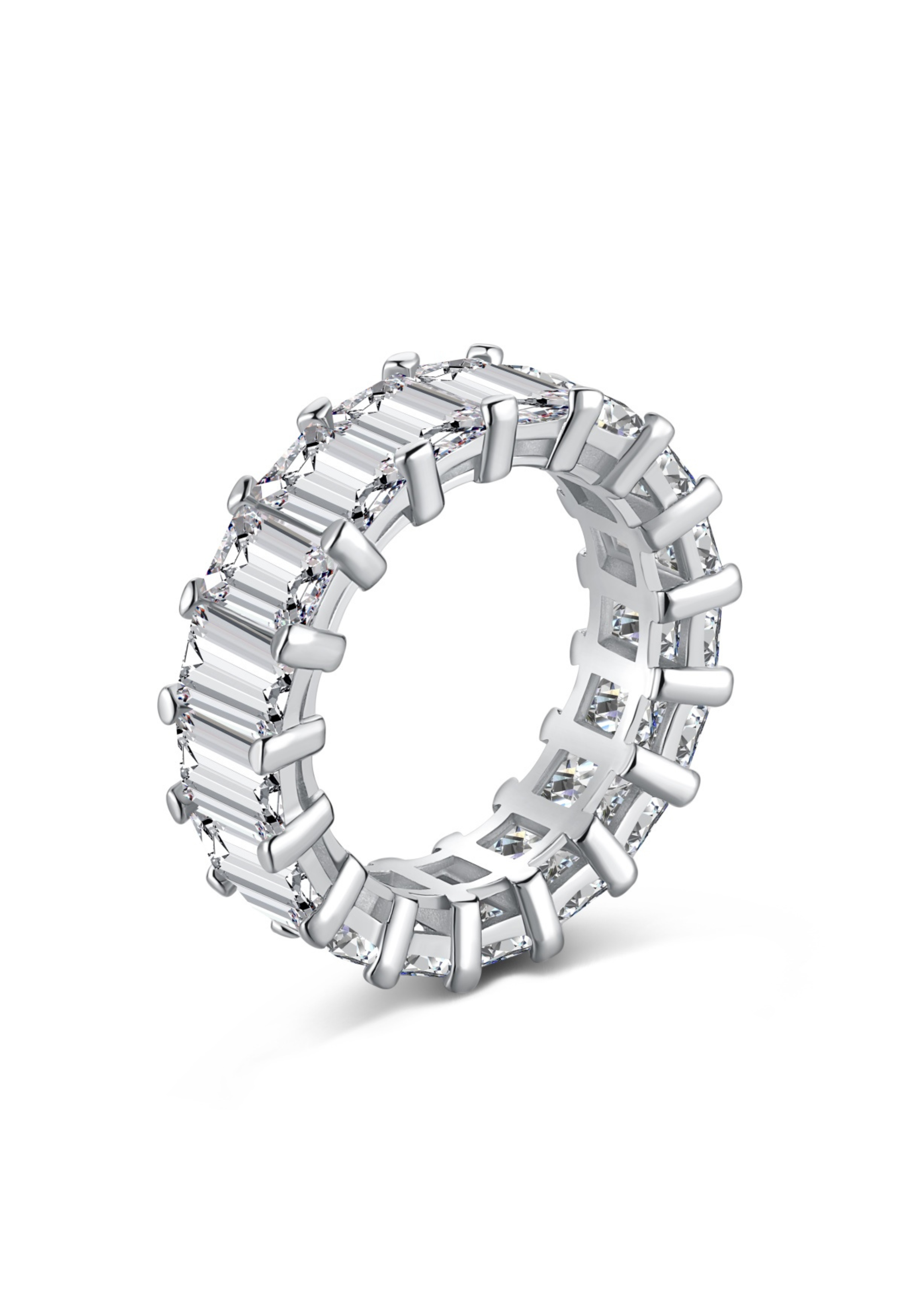 Raya Emerald Cut Eternity Band Sterling Silver Ring- Silver