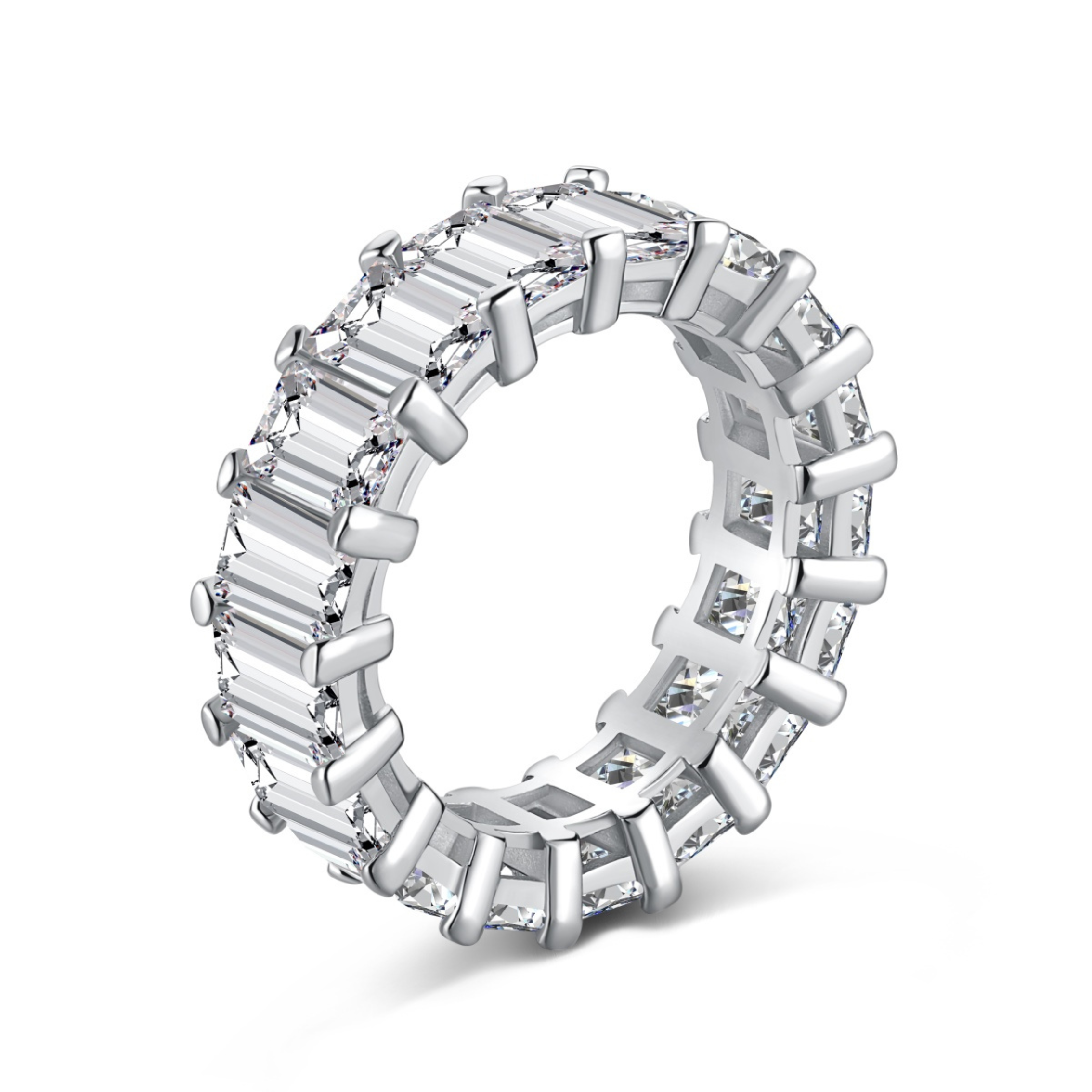 Raya Emerald Cut Eternity Band Sterling Silver Ring- Silver