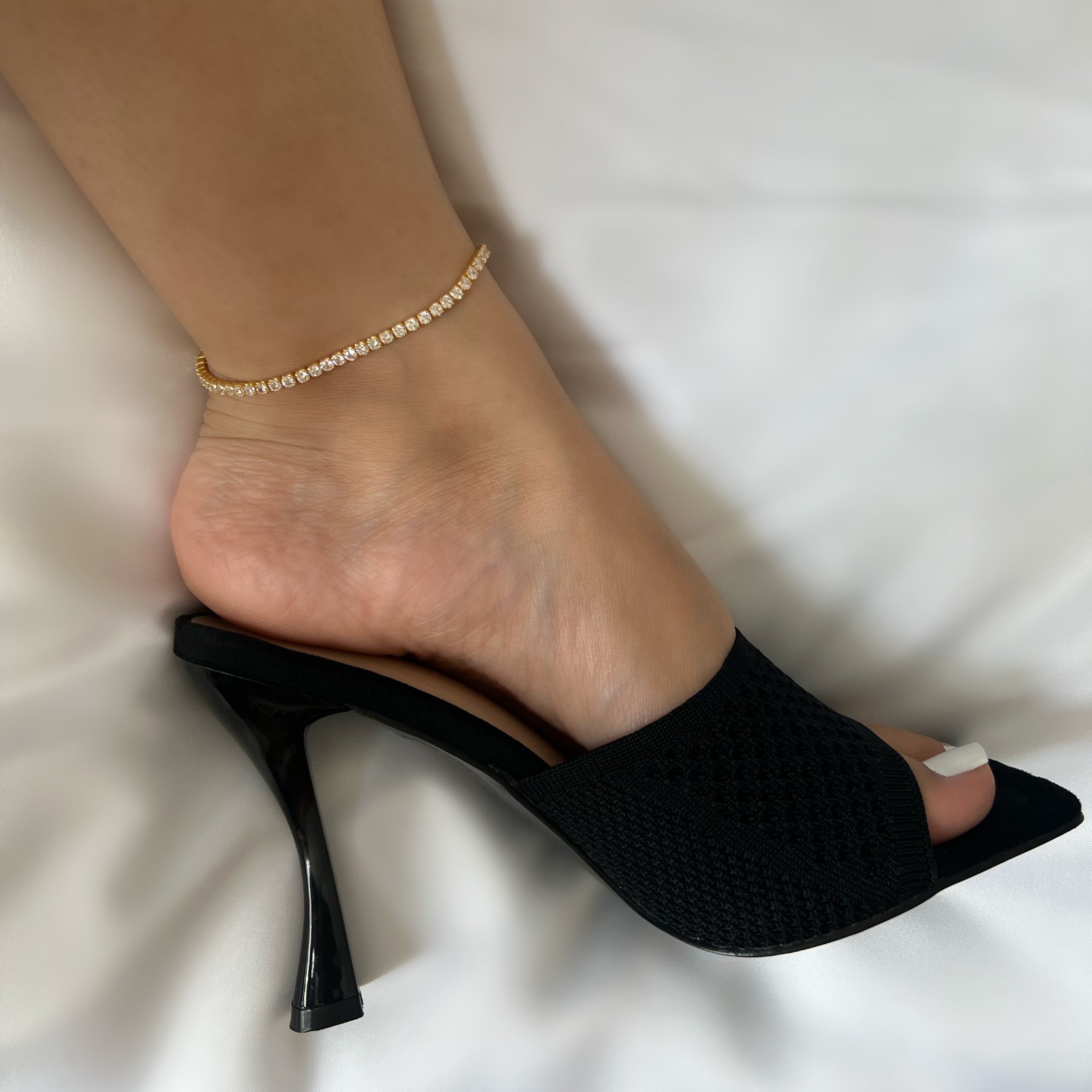 Yara Sterling Silver Icy Tennis Anklet- Gold