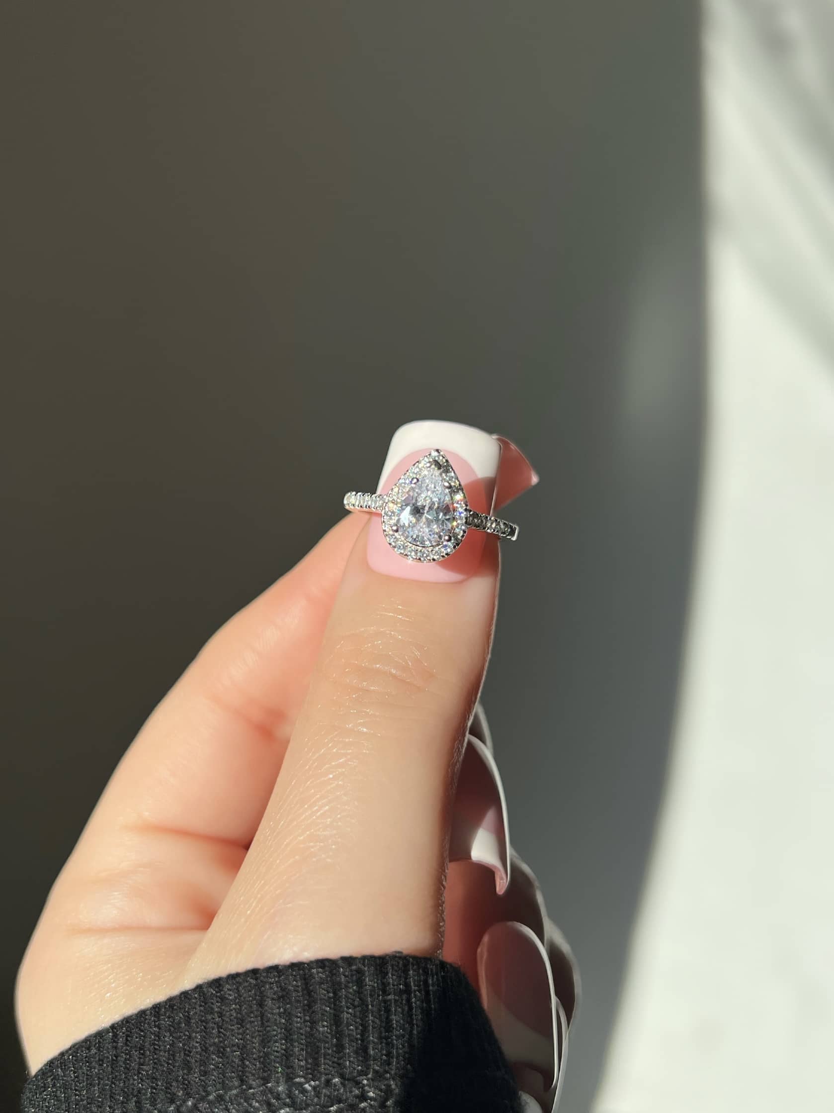 Aurelia Pear Cut Sterling Silver Halo Ring (Pre-Order)