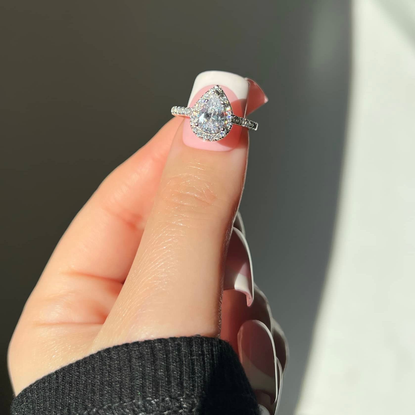 Aurelia Pear Cut Sterling Silver Halo Ring (Pre-Order)