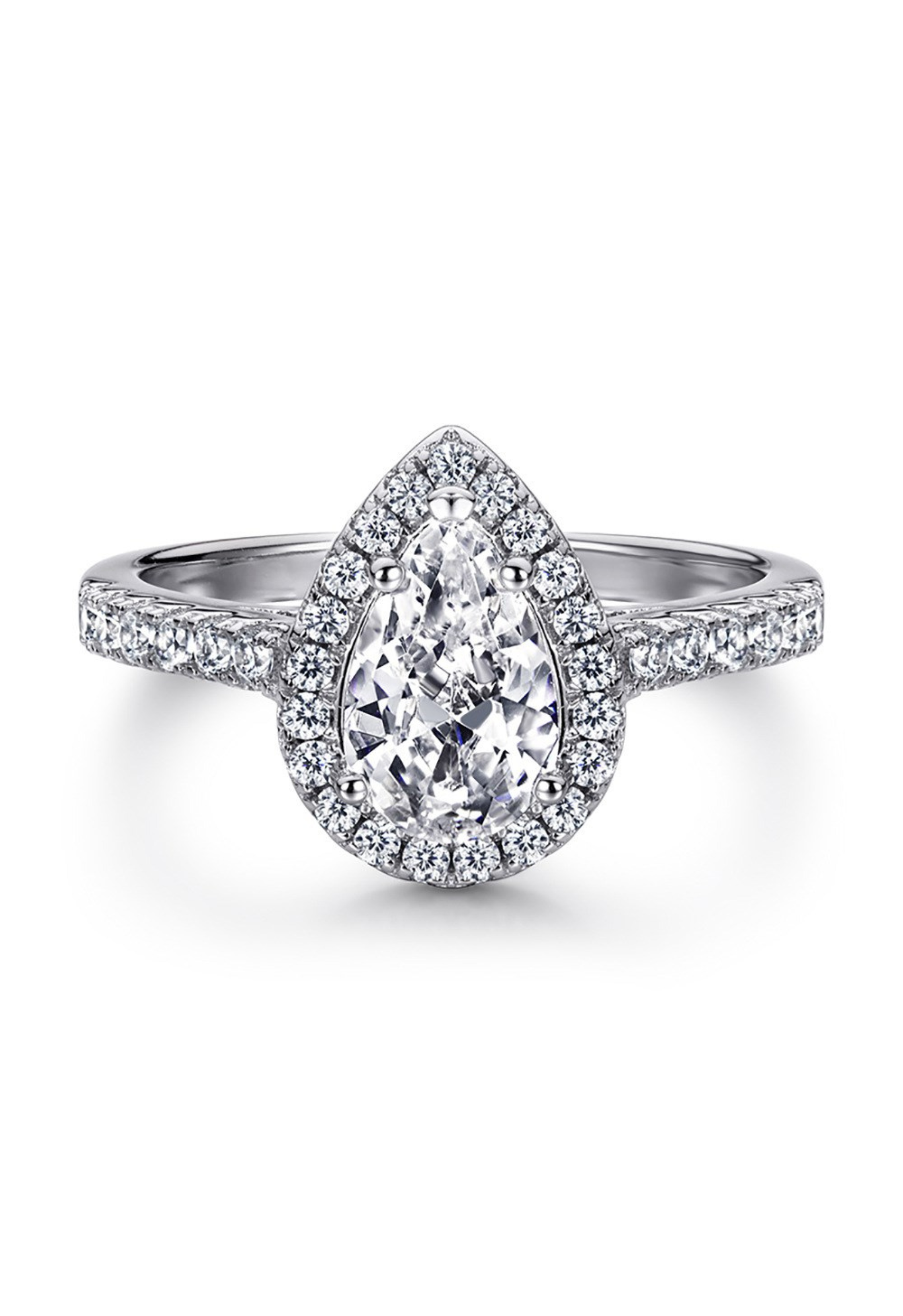 Aurelia Pear Cut Sterling Silver Halo Ring (Pre-Order)
