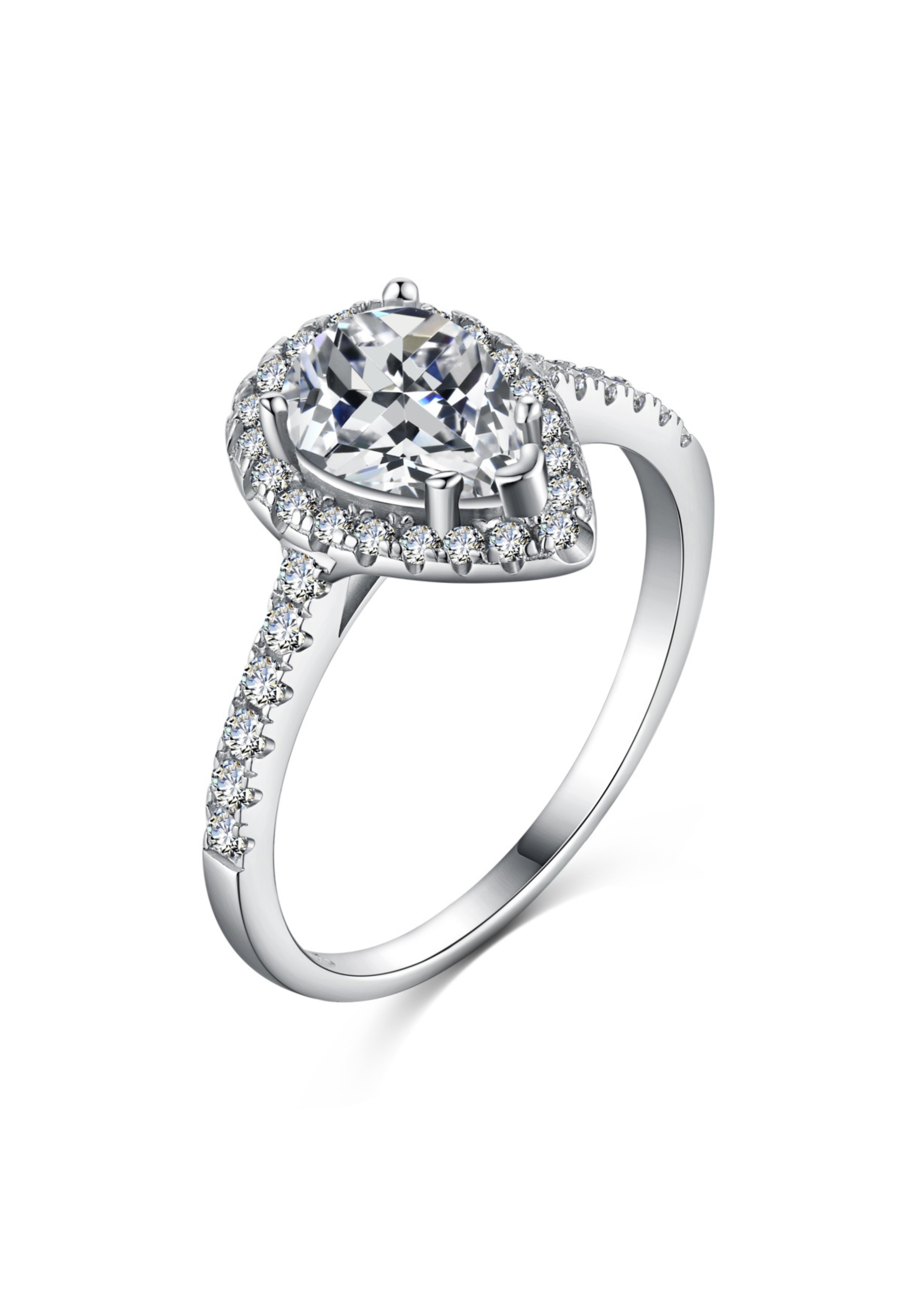 Aurelia Pear Cut Sterling Silver Halo Ring (Pre-Order)