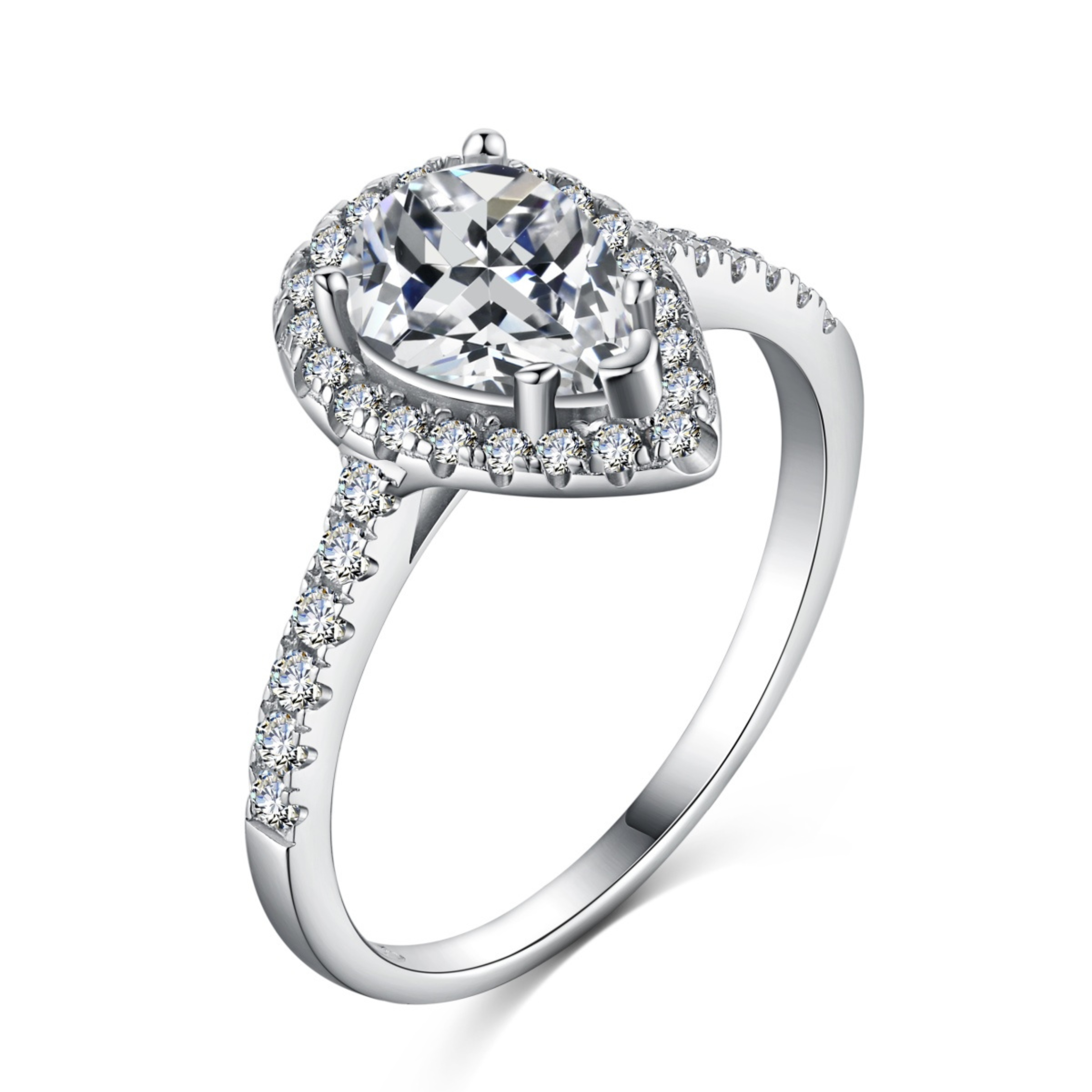 Aurelia Pear Cut Sterling Silver Halo Ring (Pre-Order)