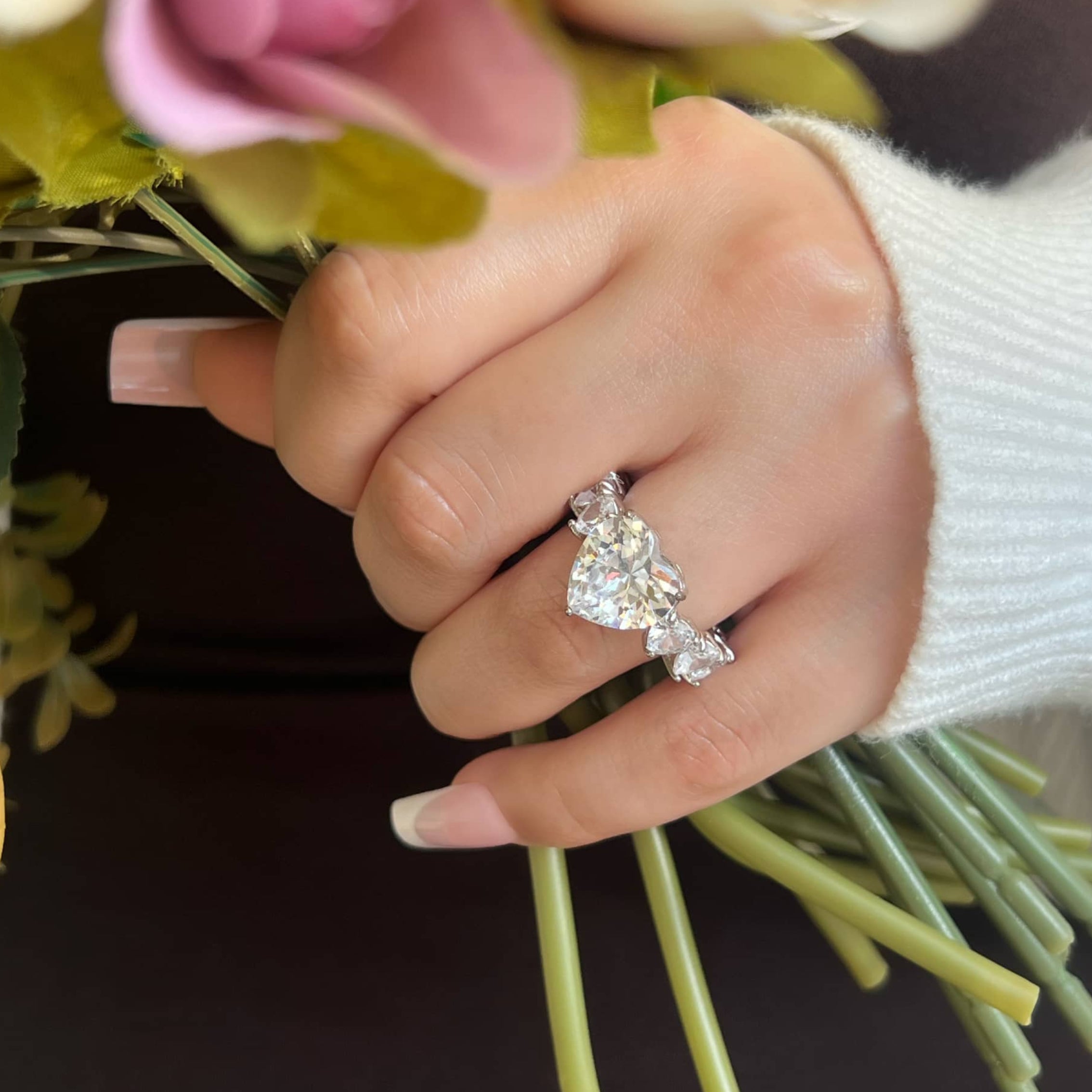 Princess Heart Cubic Zirconia Ring- Silver