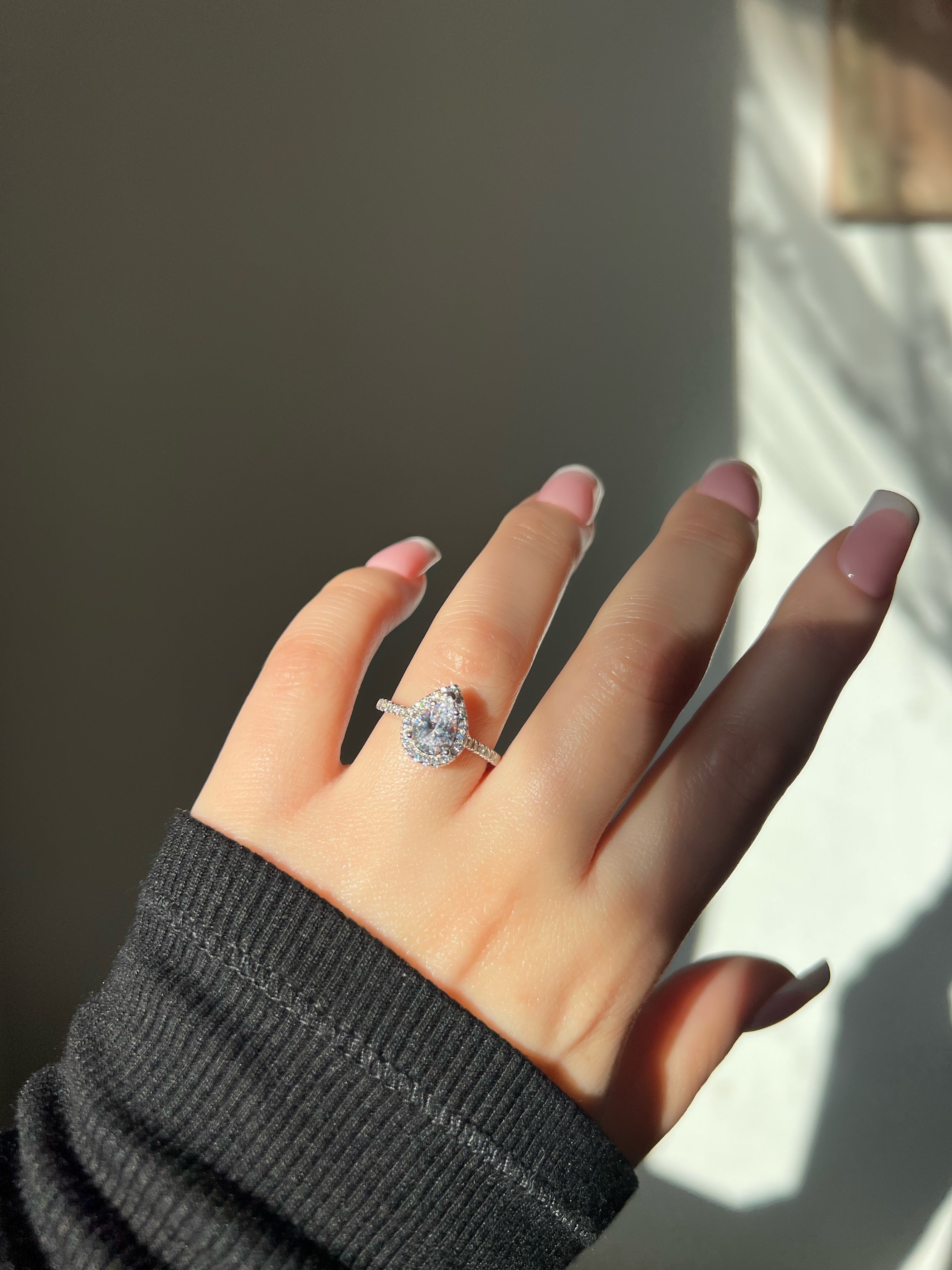 Aurelia Pear Cut Sterling Silver Halo Ring (Pre-Order)