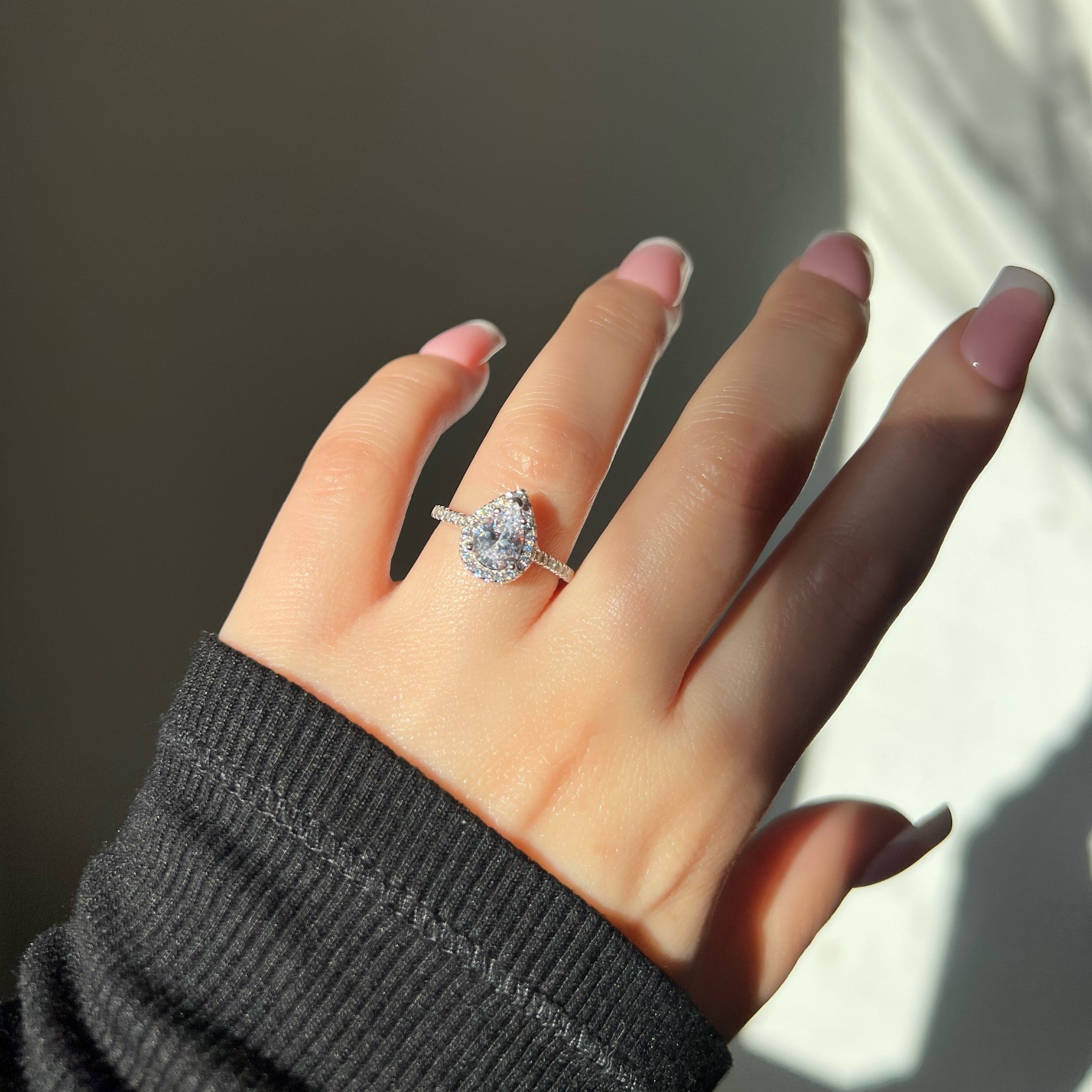 Aurelia Pear Cut Sterling Silver Halo Ring (Pre-Order)