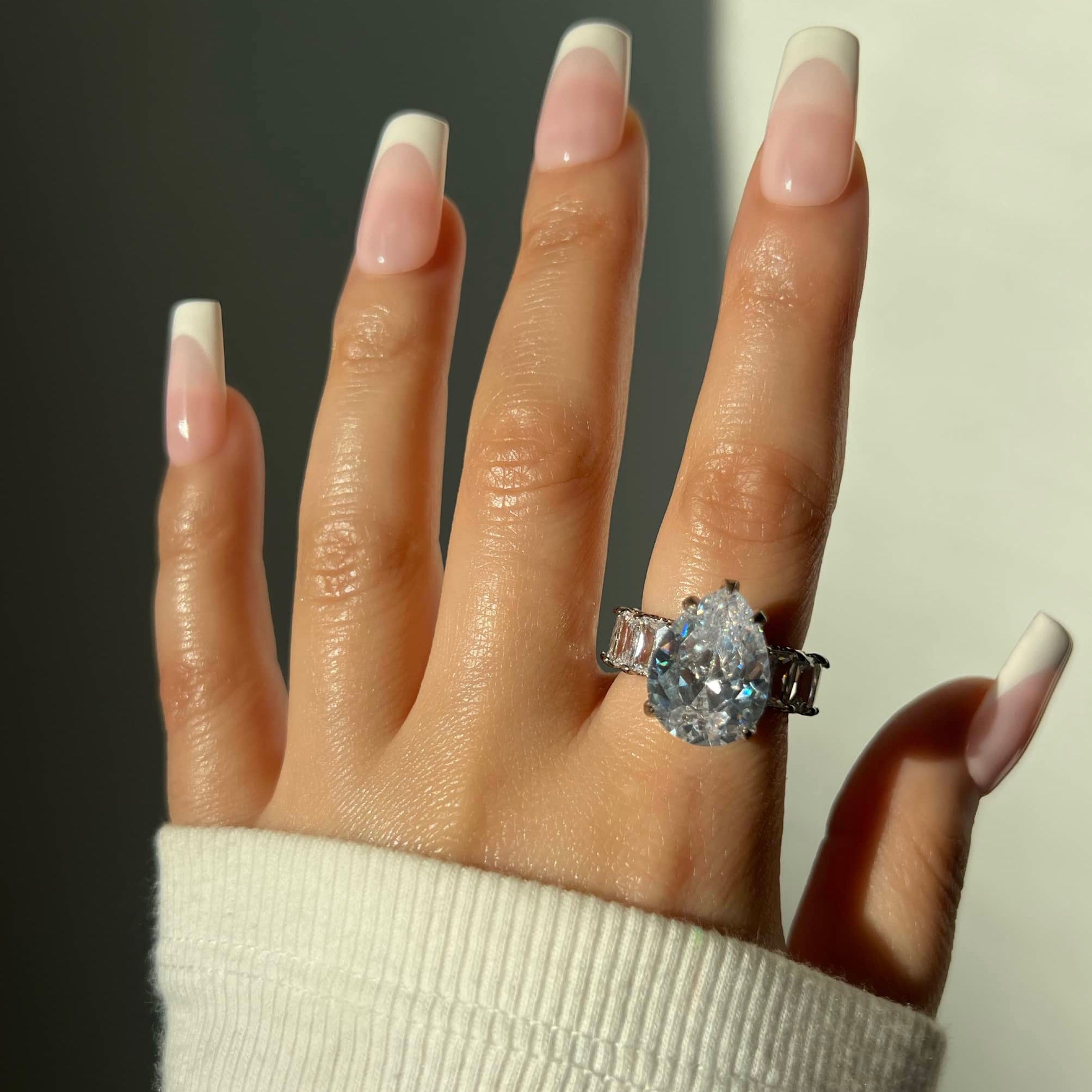 Pear Cut Baguette Ring- Silver