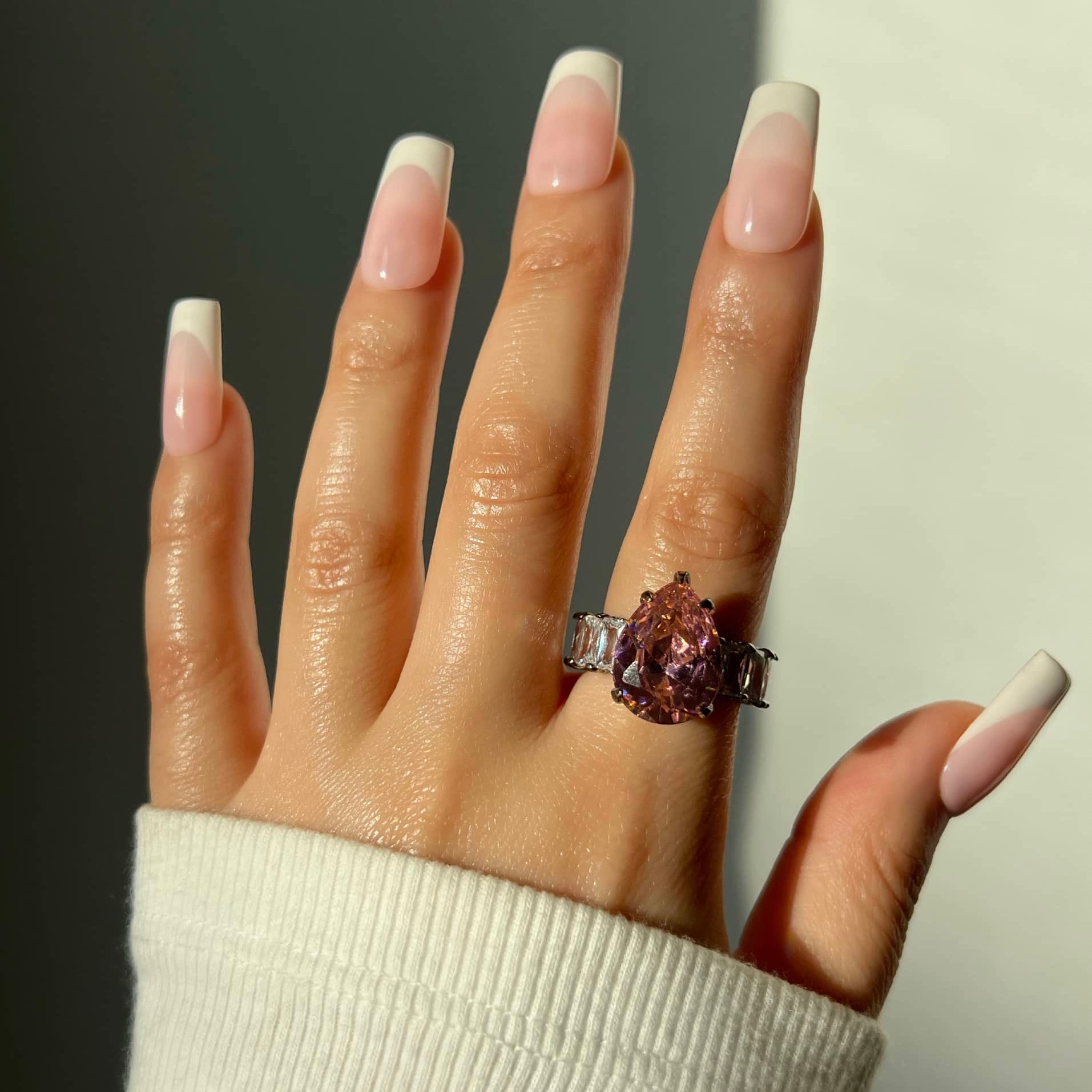Pear Cut Baguette Ring- Pink