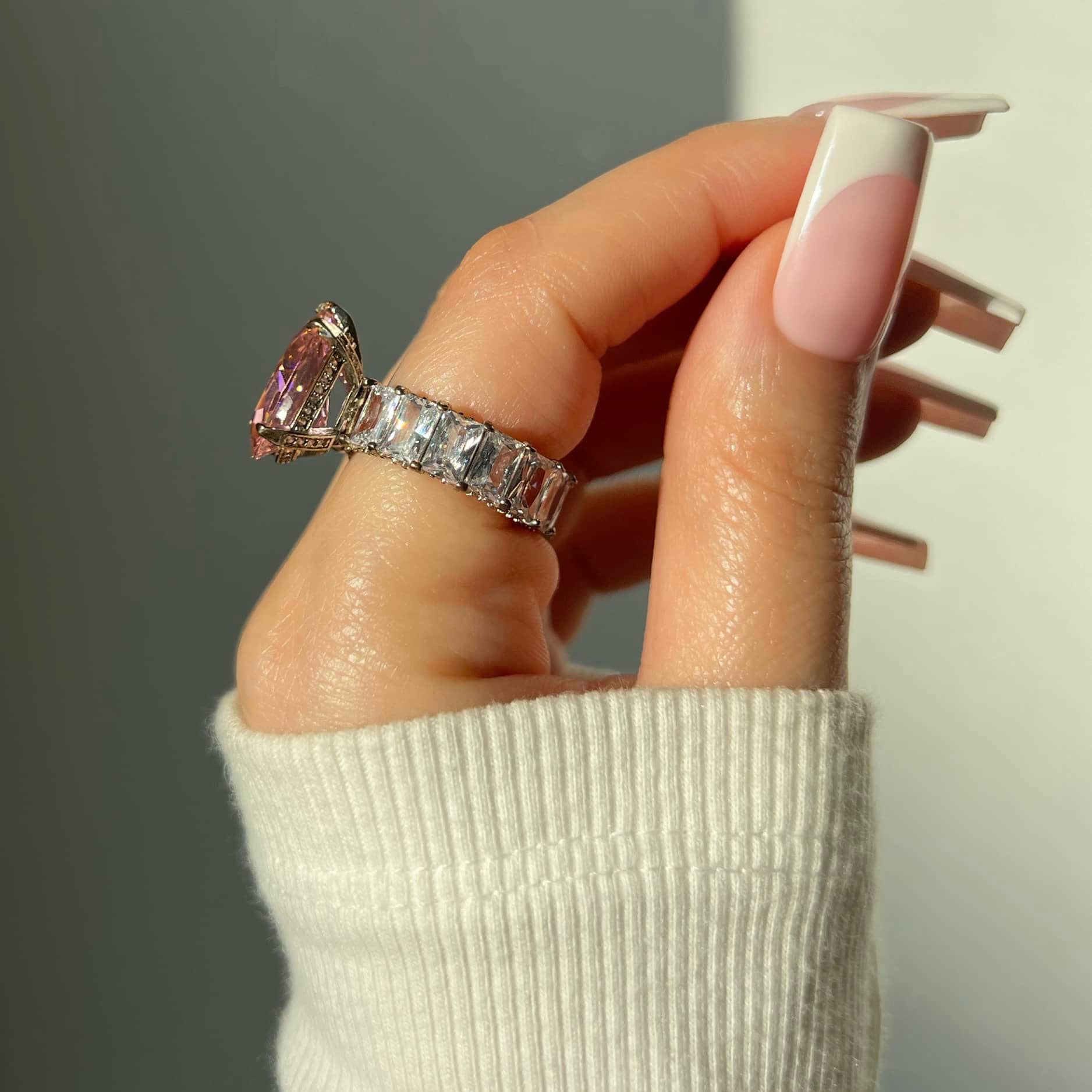 Pear Cut Baguette Ring- Pink