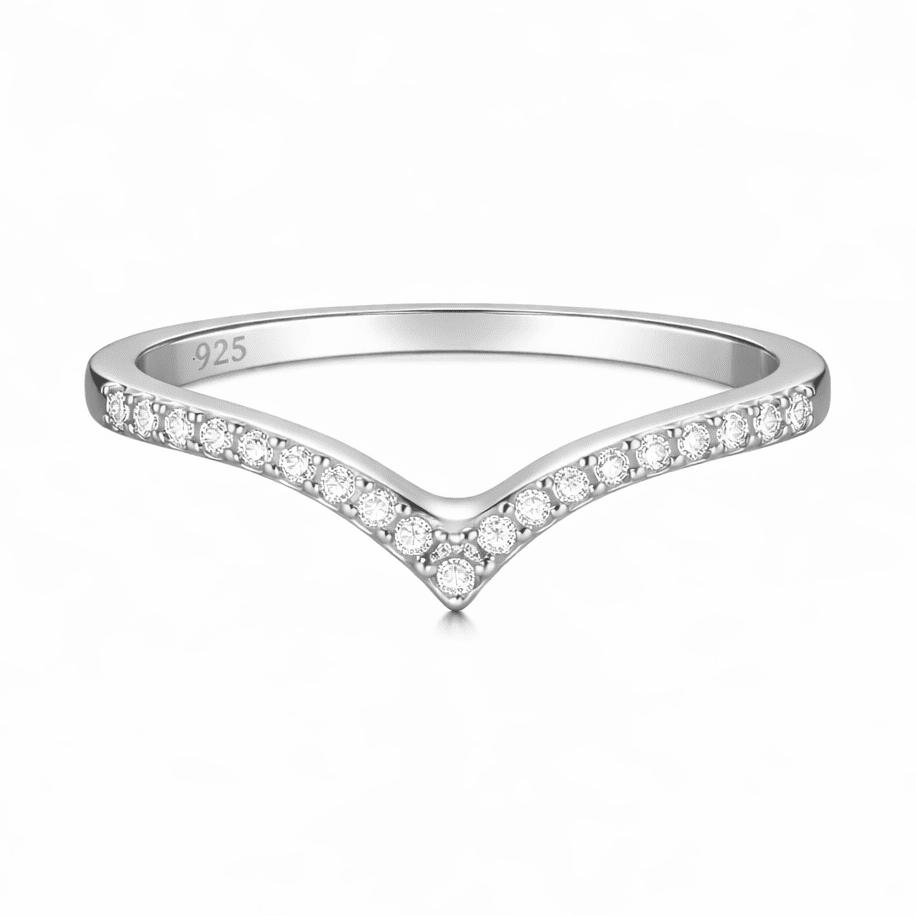 Elle Pave Silver Wishbone V Band Sterling Silver Ring