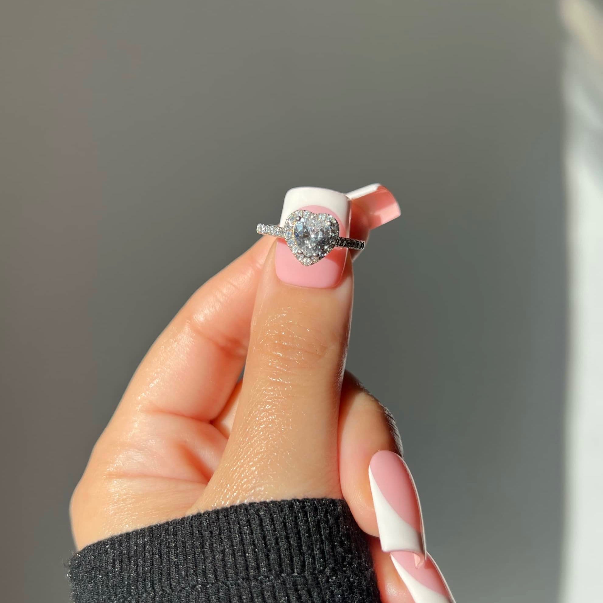 Elina Heart Sterling Silver Halo Ring- Silver